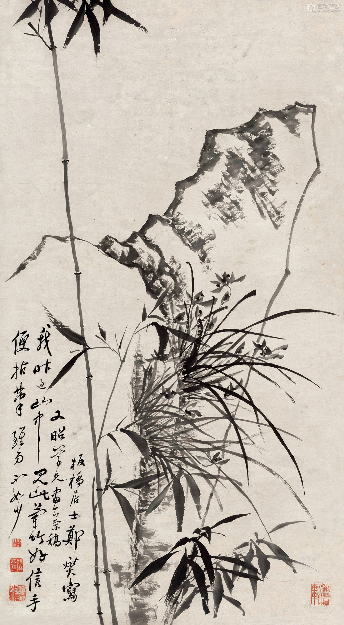 郑板桥(1693～1765) 兰竹石图 立轴 水墨纸本