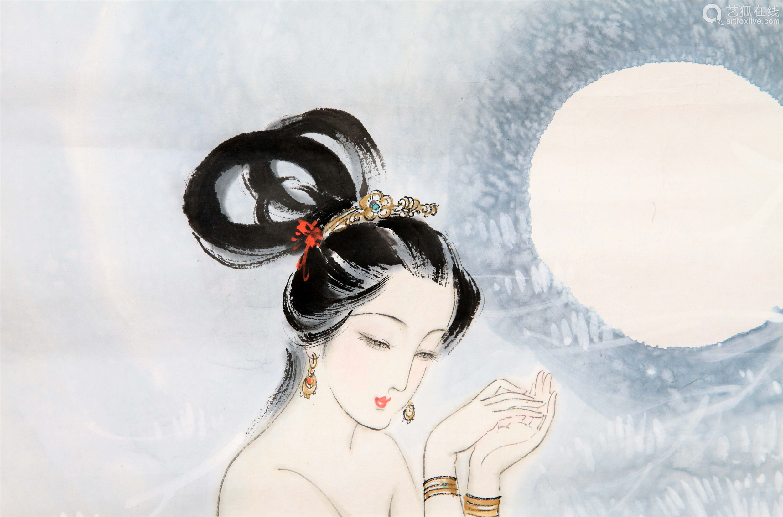 chinese scroll painting of beauty under moon