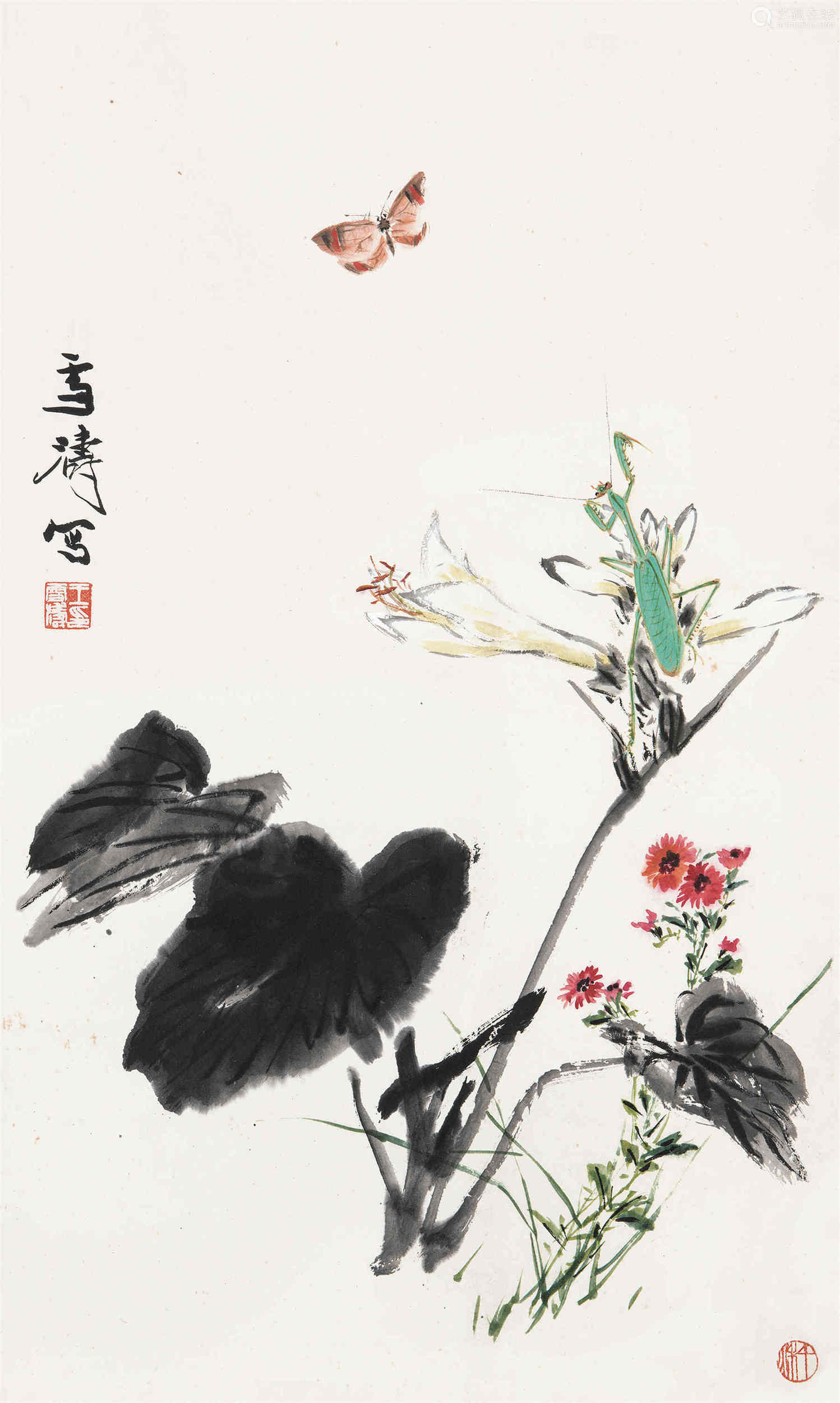 王雪涛19031982花卉草虫立轴设色纸本