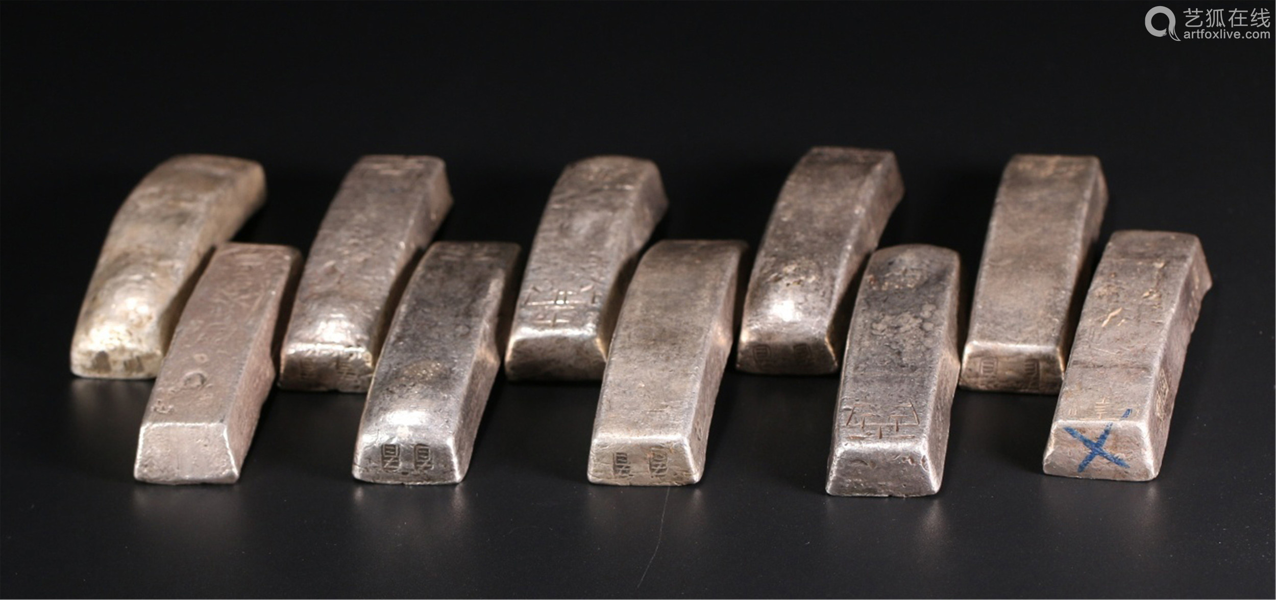 ten chinese silver sycee ingots