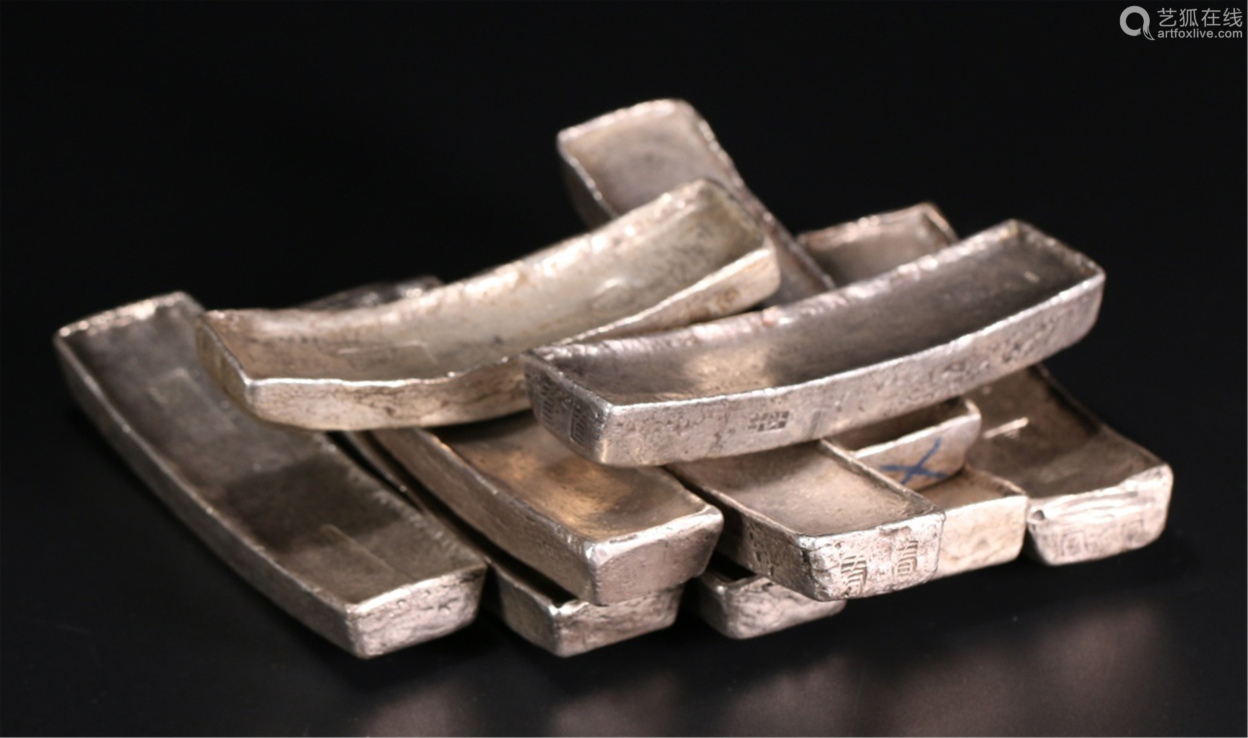 ten chinese silver sycee ingots