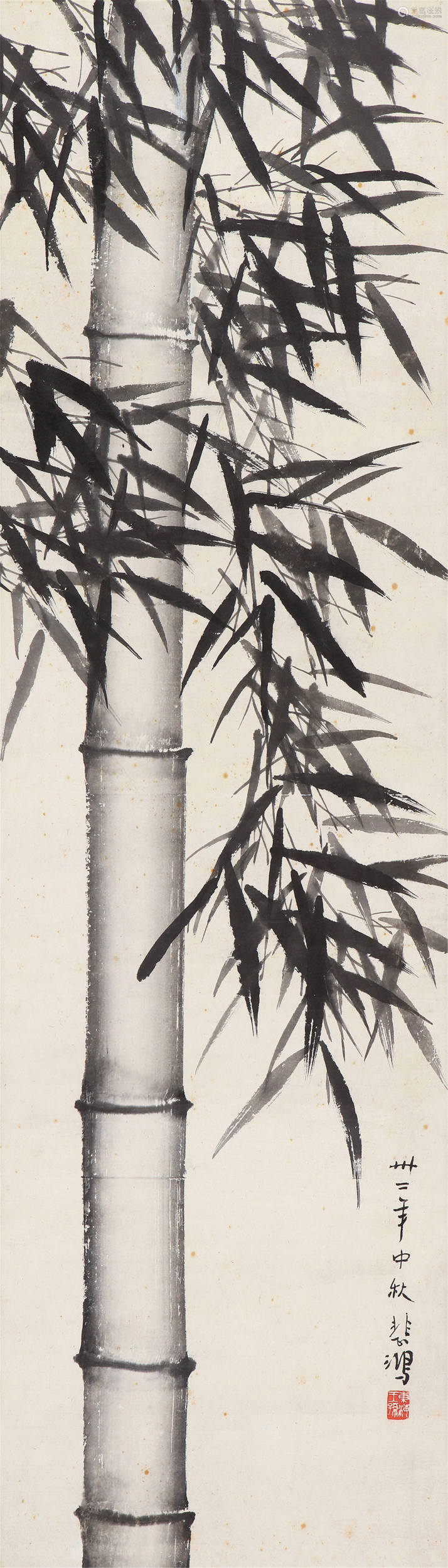 徐悲鸿(1895～1953) 竹报平安 立轴 水墨纸本