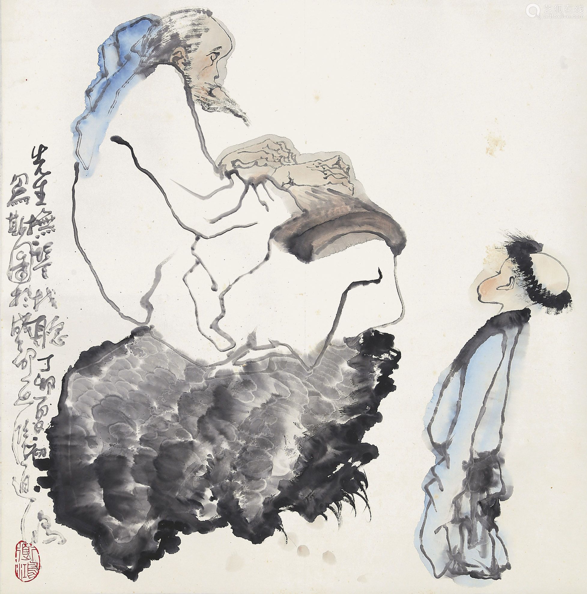 沈道鸿 教子图 纸本立轴