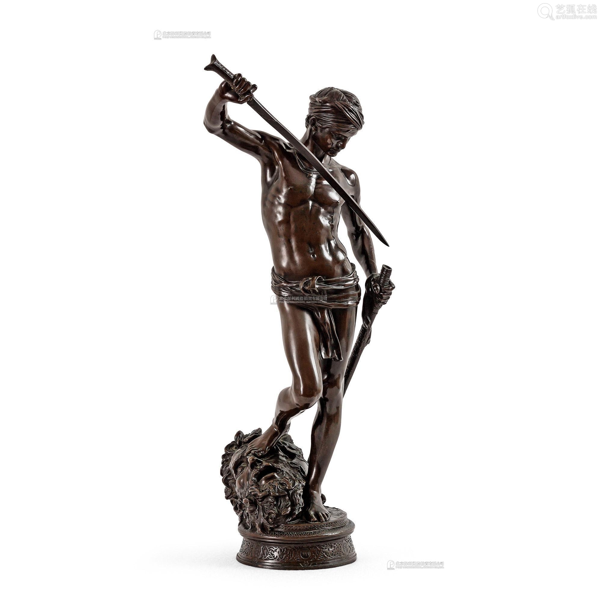 约1880年制 法国 antonin mercie作品 巴黎青铜雕塑《大卫与歌利亚》
