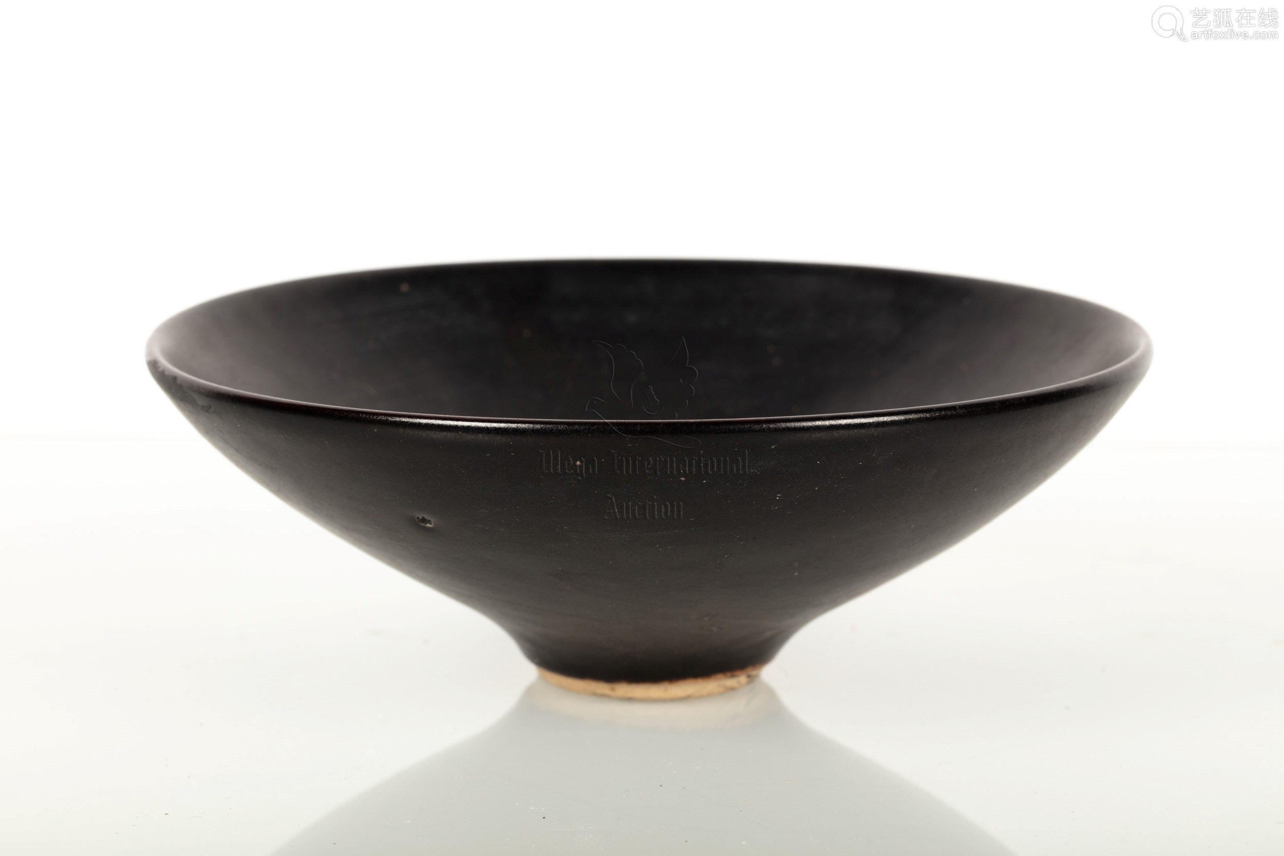 black glazed and stencil cut conical bowl