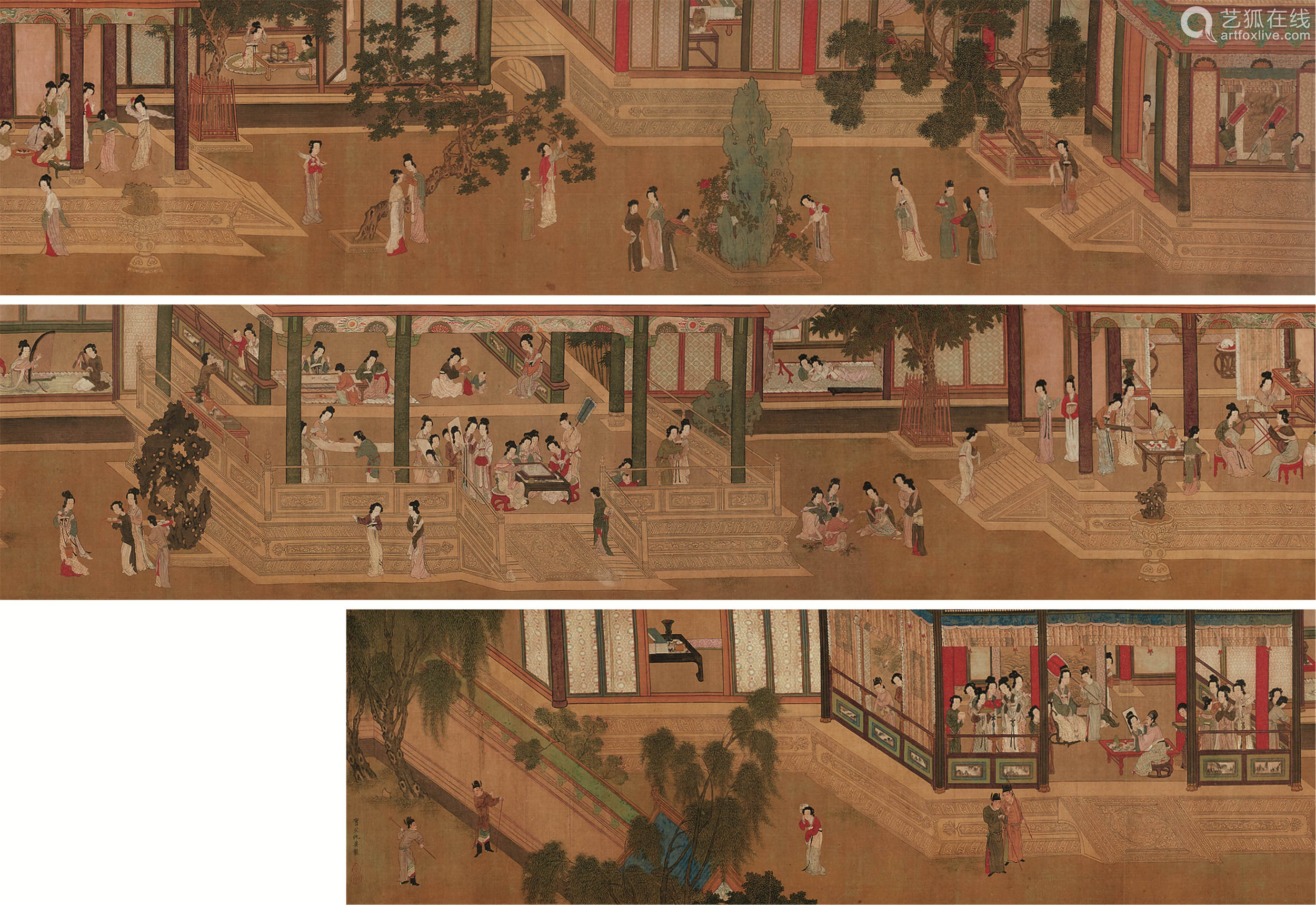 仇英(1482～1559) 汉宫春晓图 旧裱手卷 设色绢本