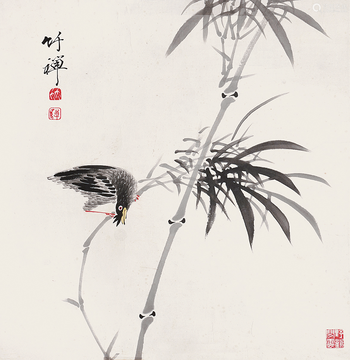 竹禅 竹雀图 镜片 纸本