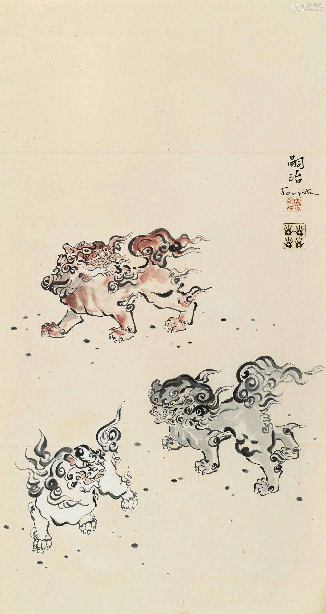 藤田嗣治(1886～1968) 瑞兽 镜框 纸本水彩