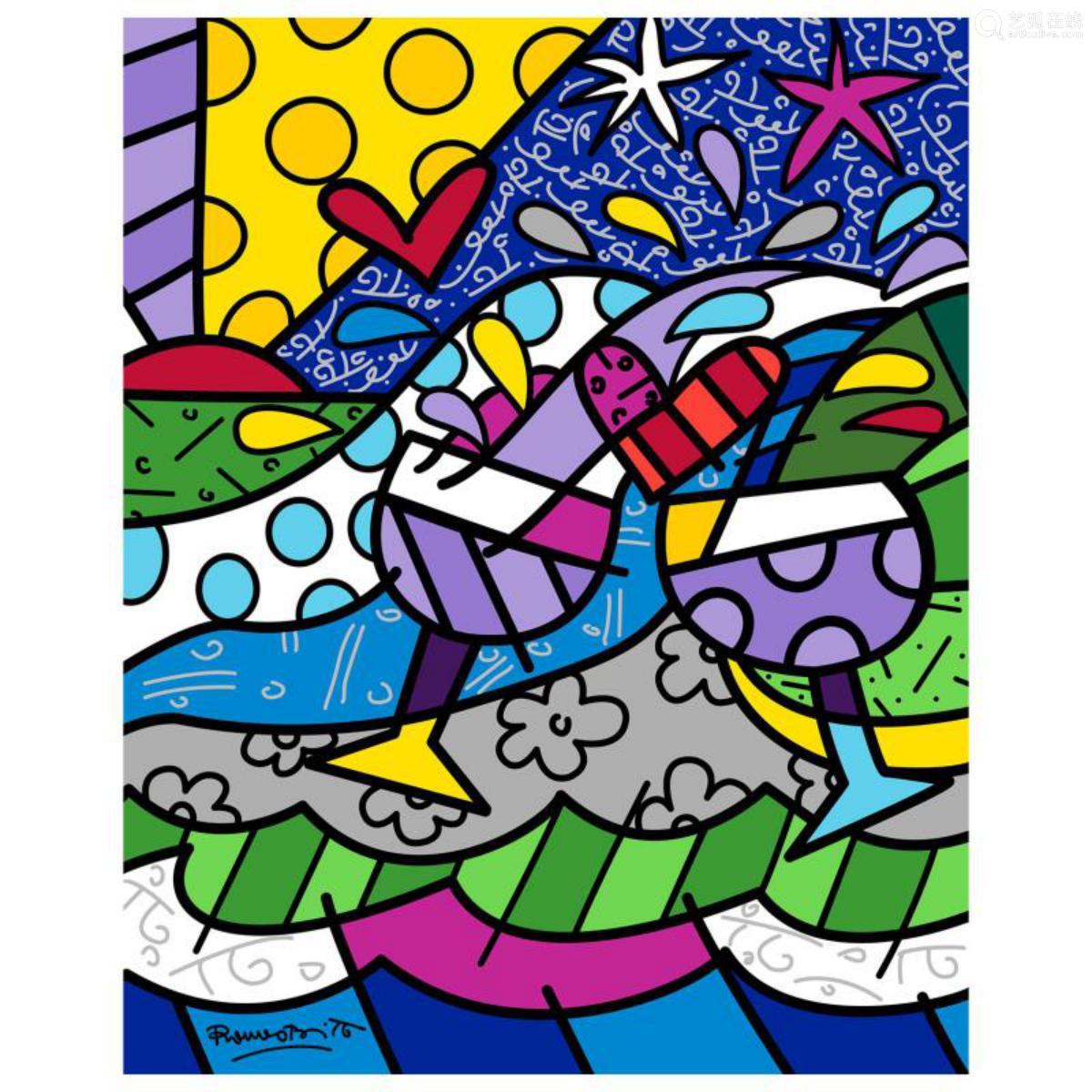 romero britto "wine country purple" hand signed limited edition