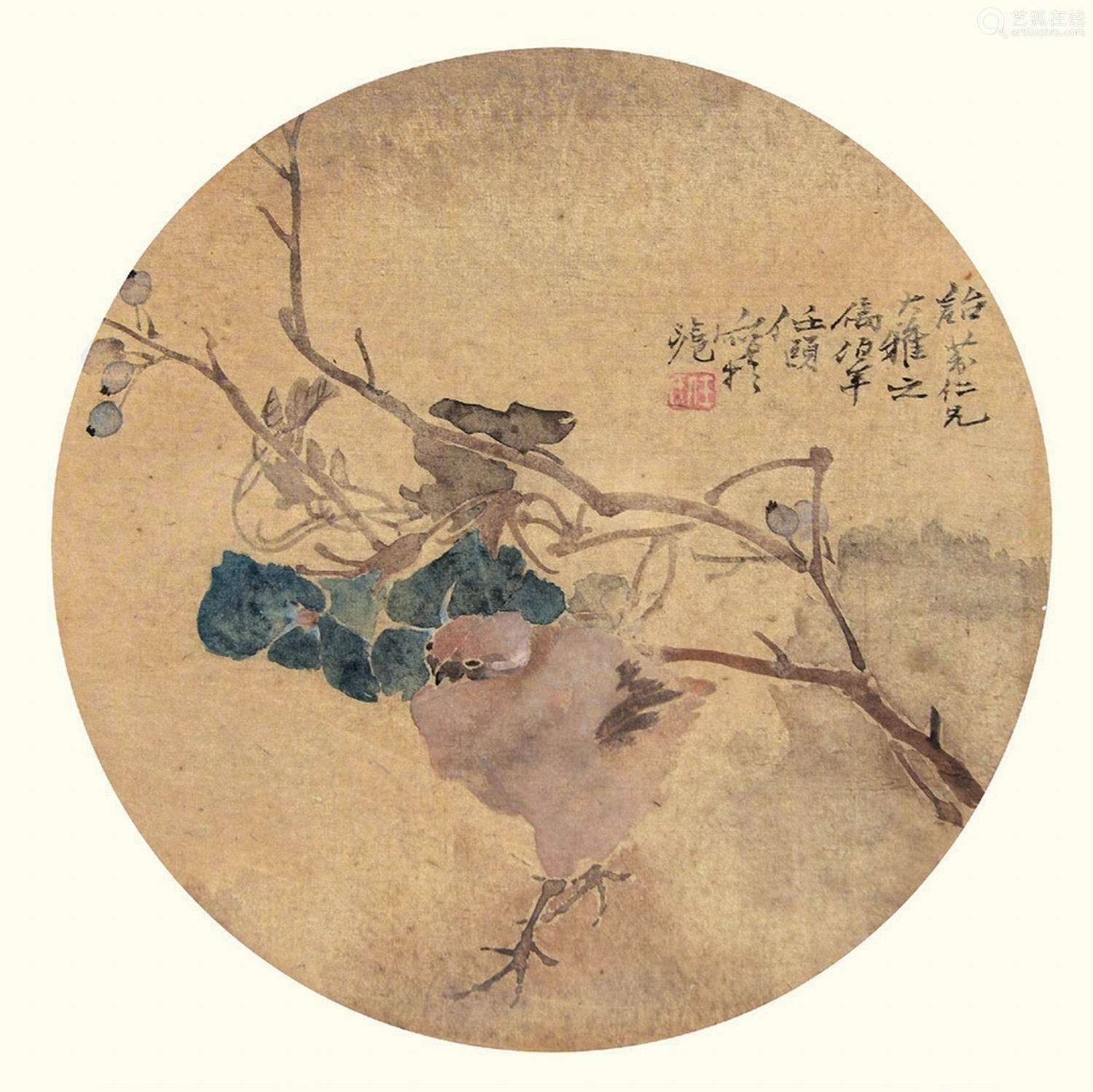 任伯年花鸟团扇片