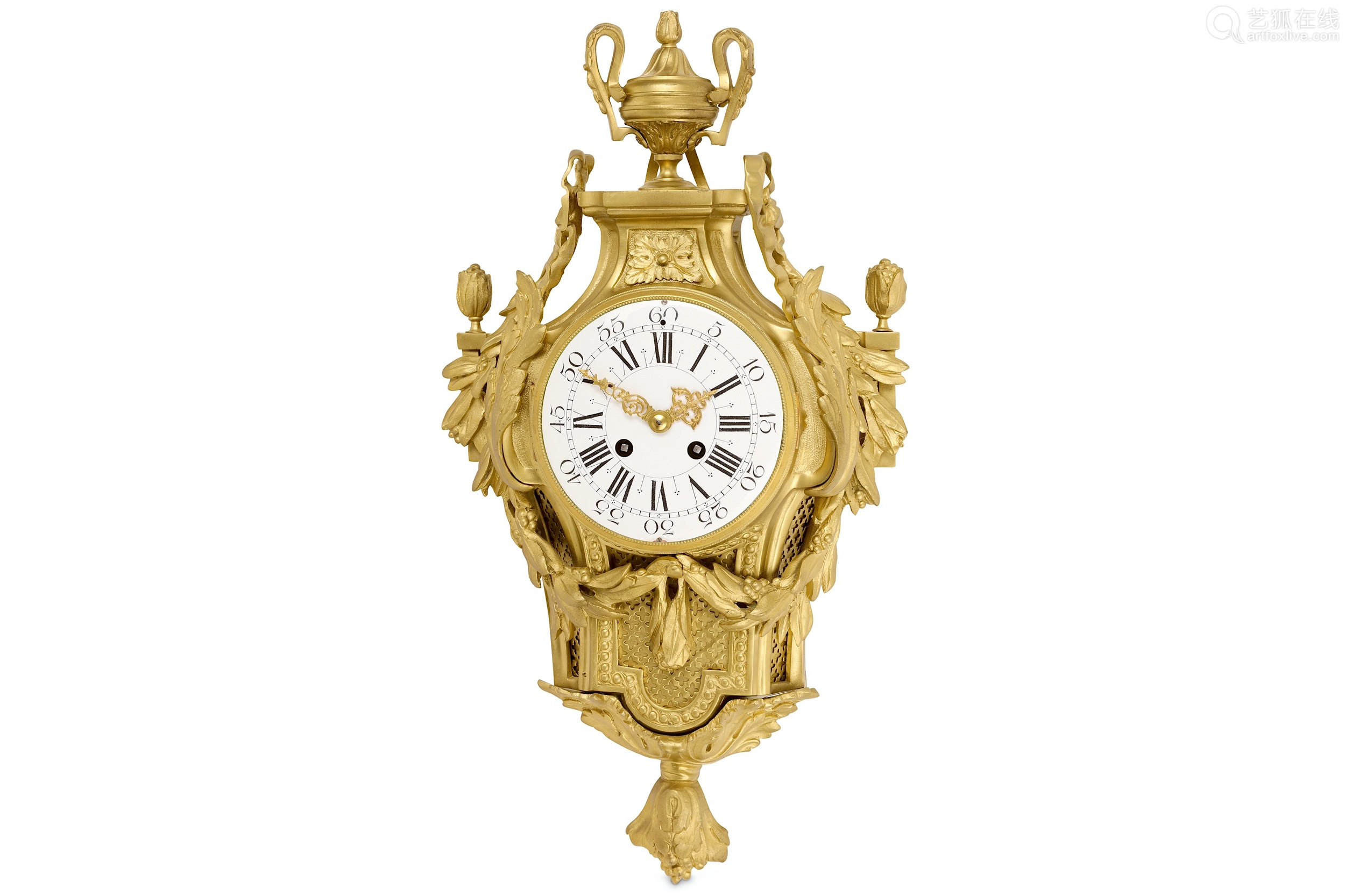 louis xvi style gilt bronze cartel clock the case surmounted by