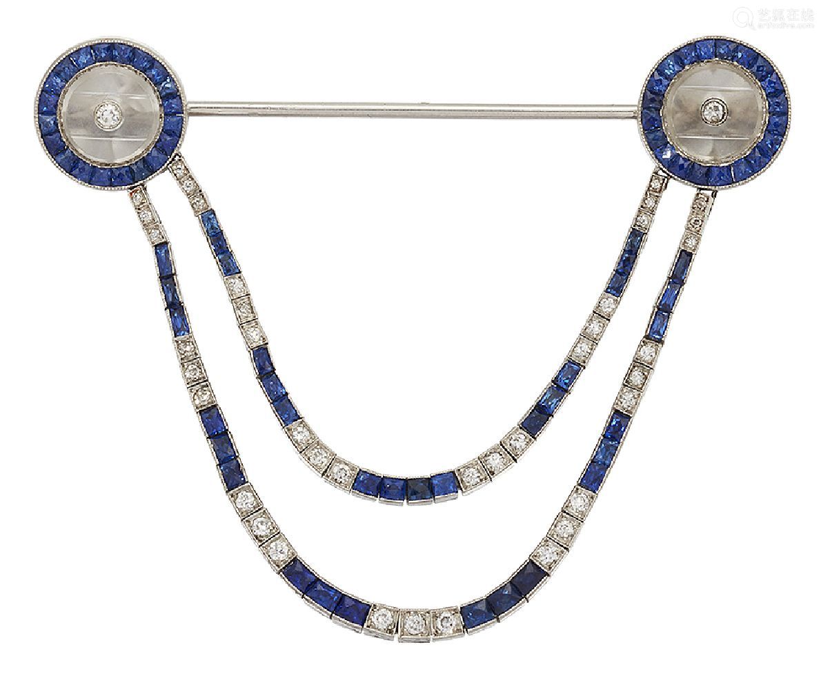 sapphirecrystal,sapphireglass anartdecorockcrystalsapphireanddiamondjabotpineachterminal
