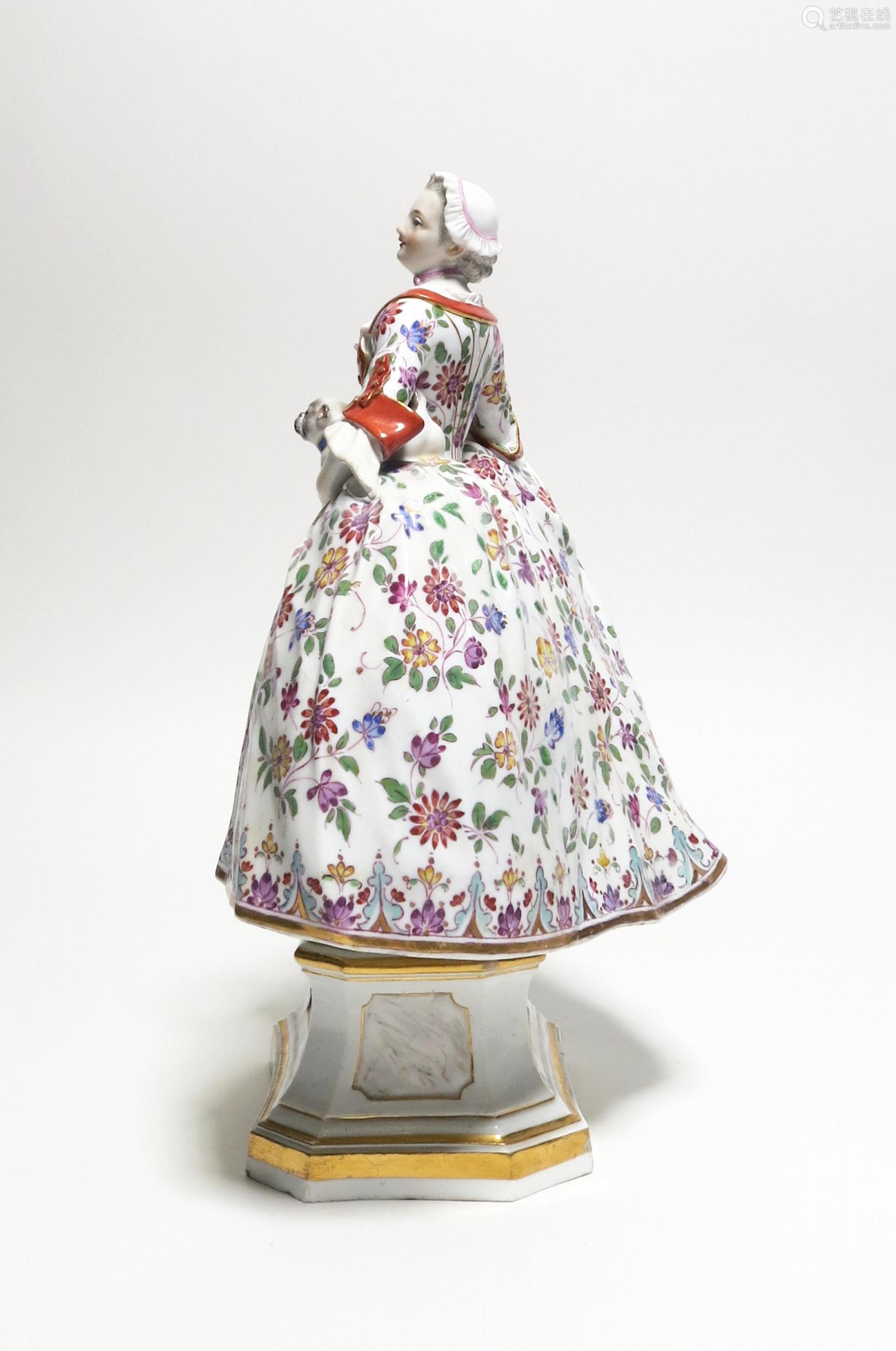 porcelain figurine of a lady from the order of the pug. meissen.
