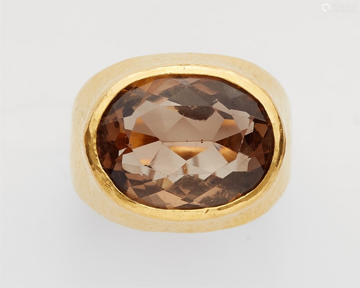 a21kgoldandsmokyquartzringforgedringbandwithmartelédecorsetwith