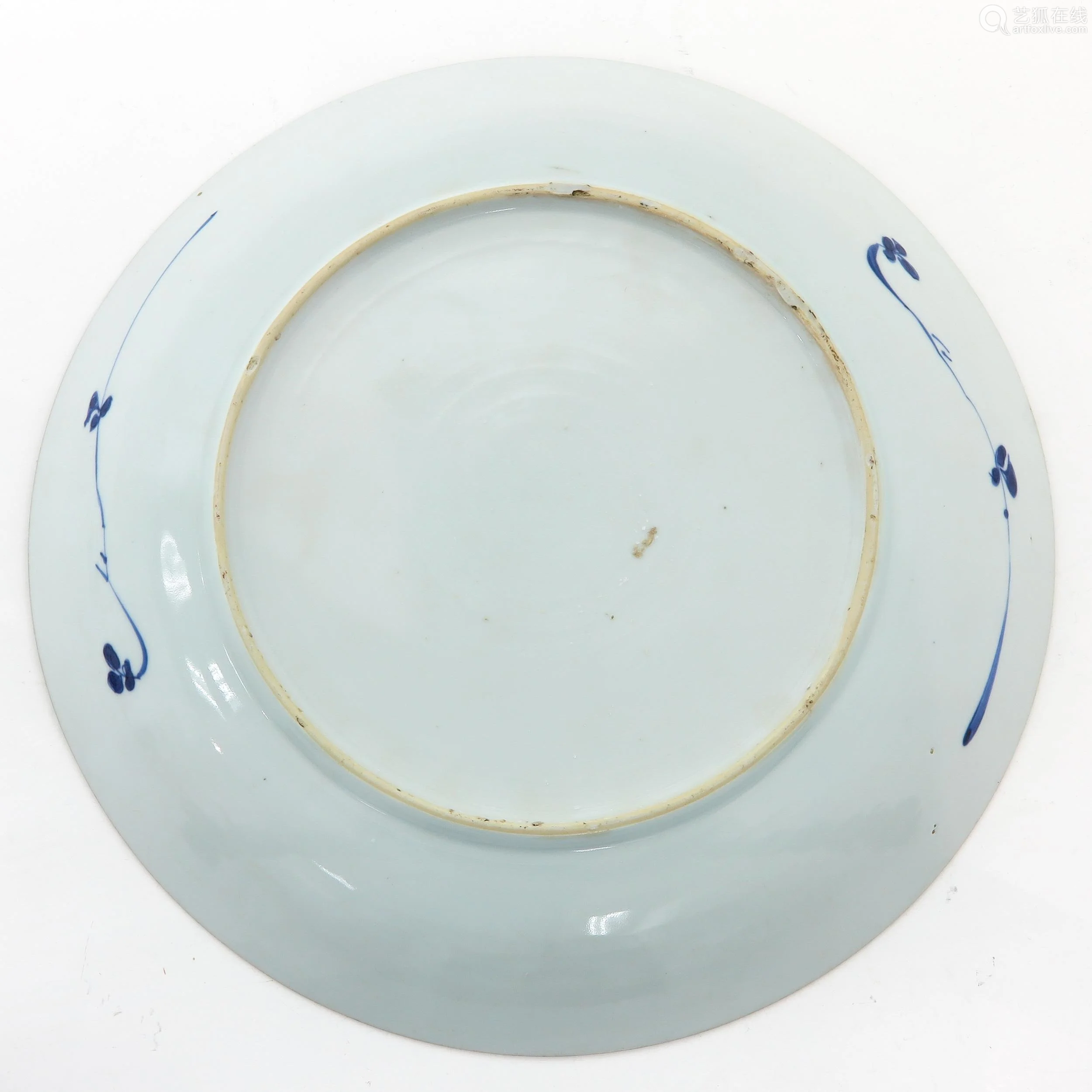 a blue and white plate