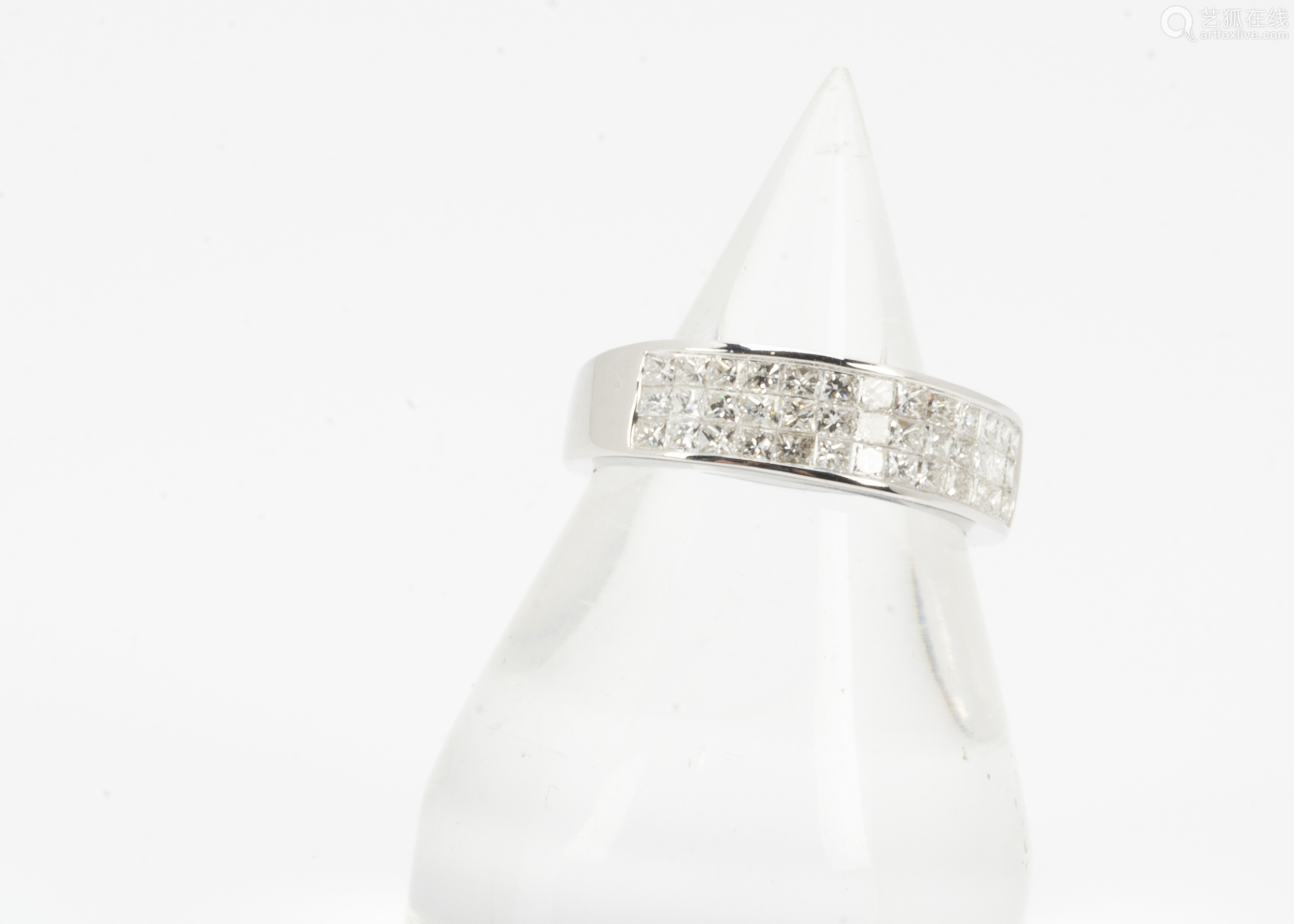 white gold,whitelie an 18ct white gold diamond half hoop eternity ring, the three