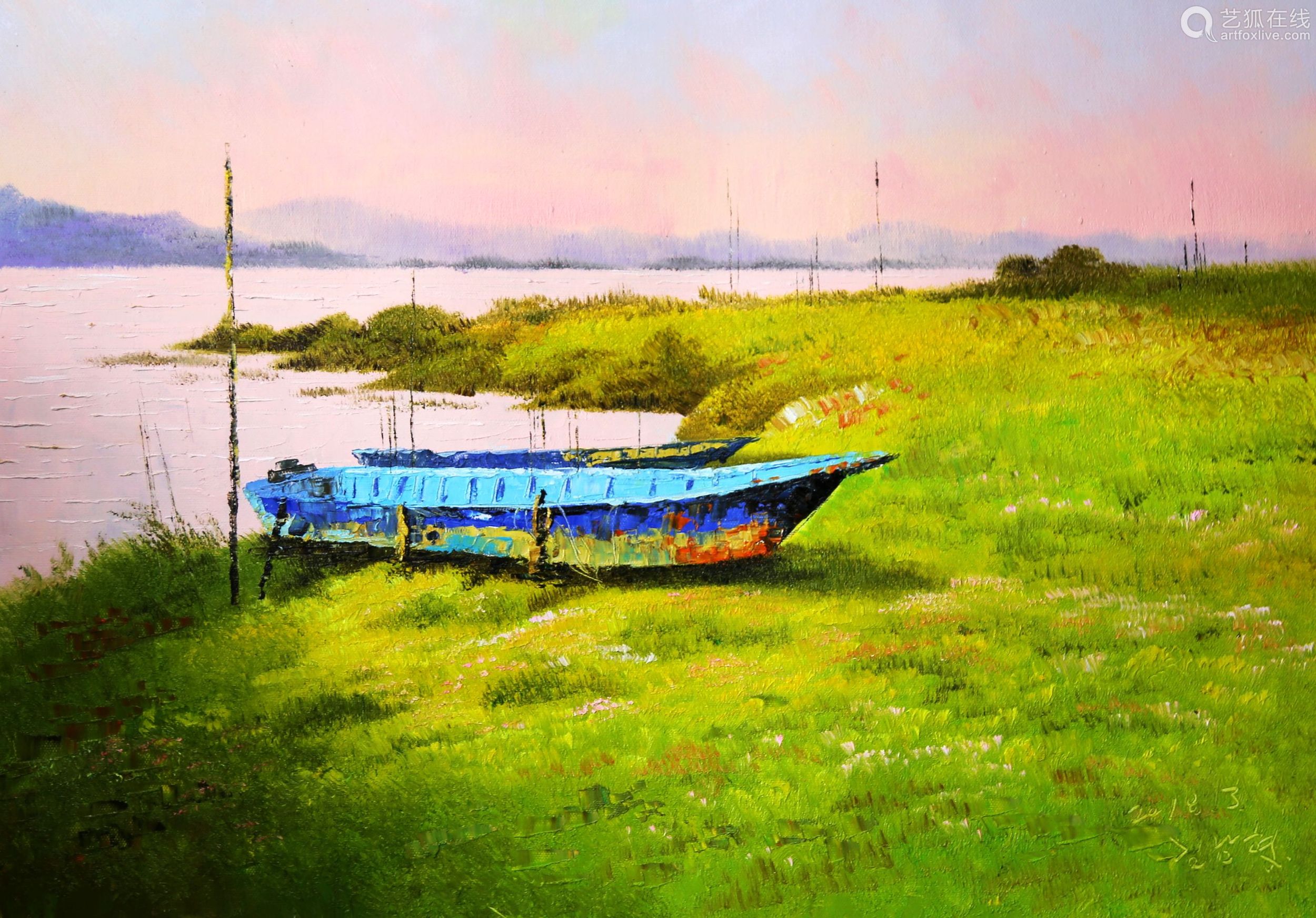金男赫 小船 布面 油画