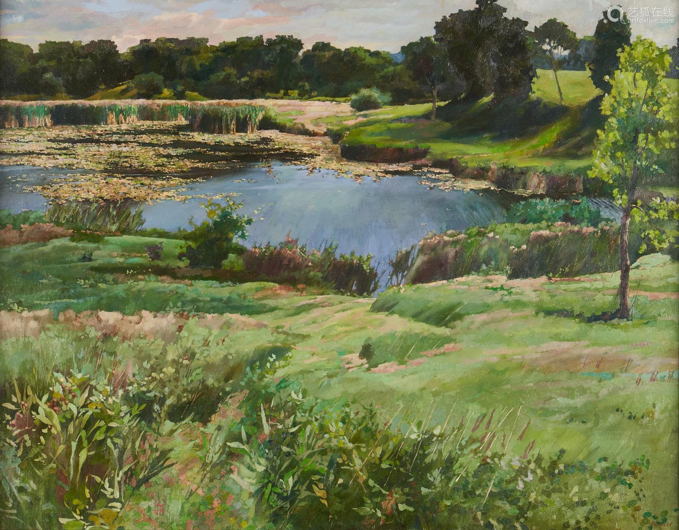 landscape painting,folk painting david akhriev o/c landscape painting, georgia farm