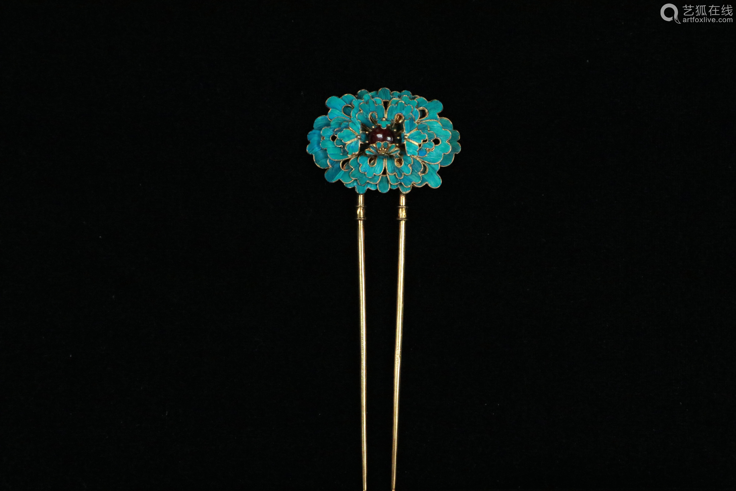 银鎏金点翠发簪 a chinese silver gild kingfisher craft hairpin