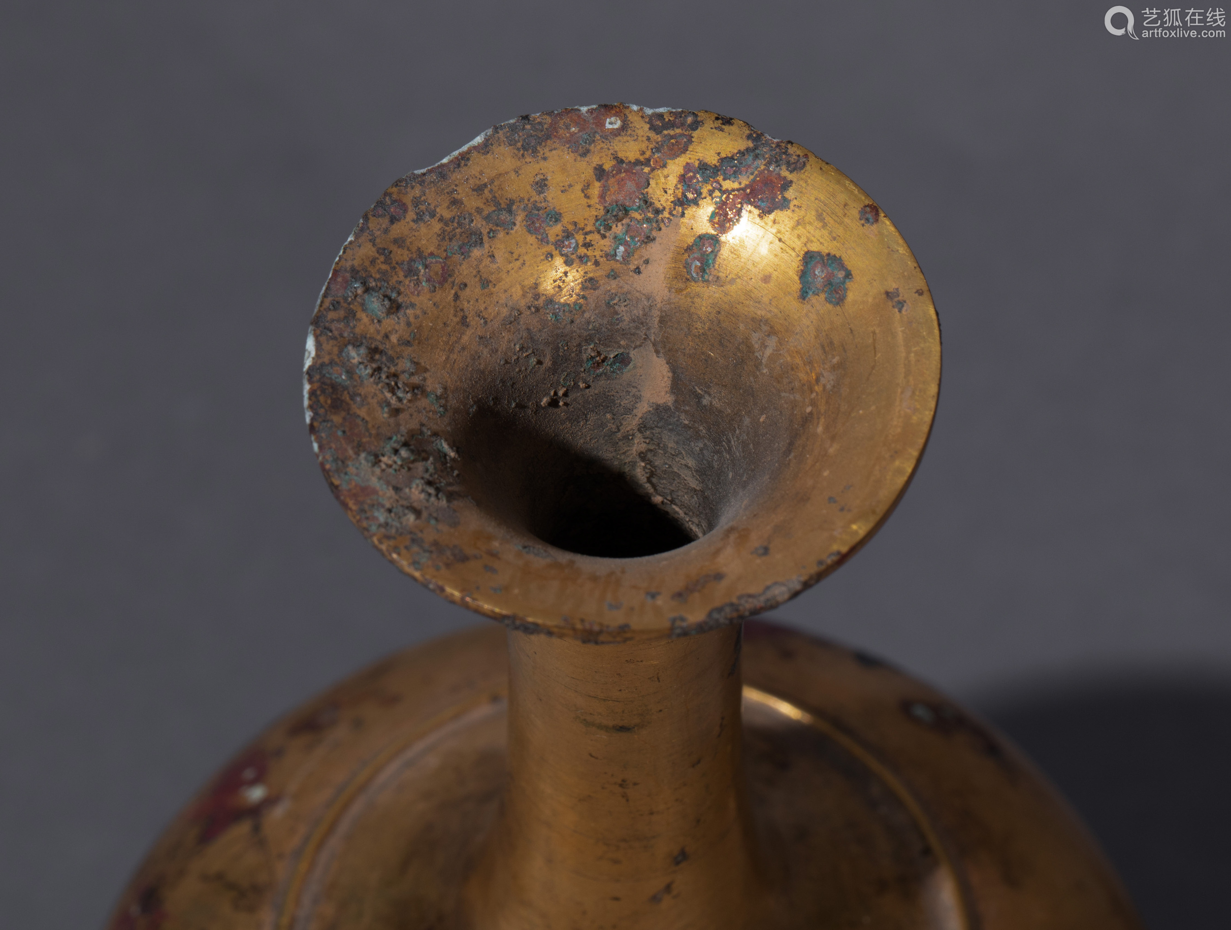 ancient chinese copper gilt net bottle中国古代铜鎏金净瓶