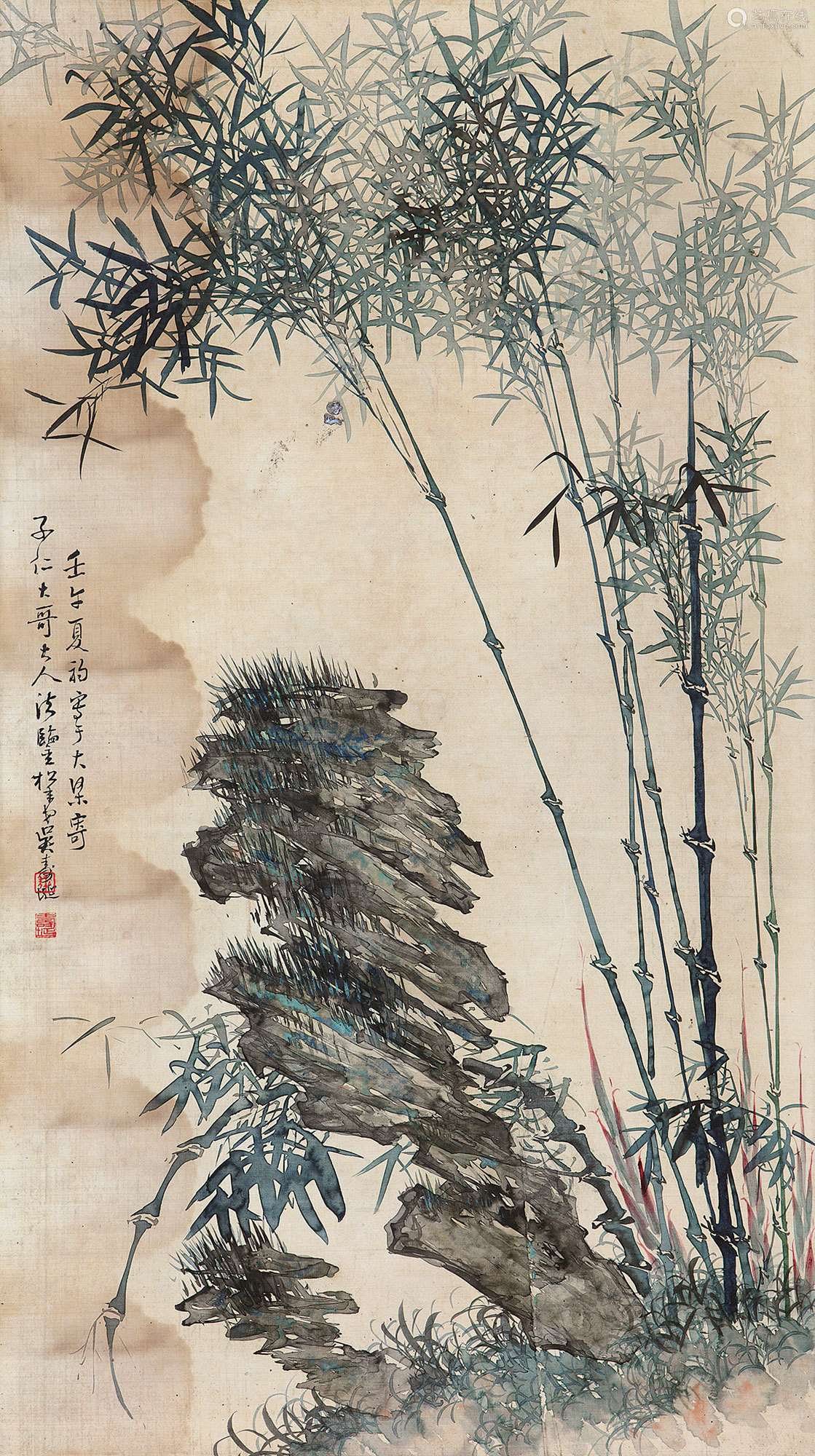 吴寿埏竹石图