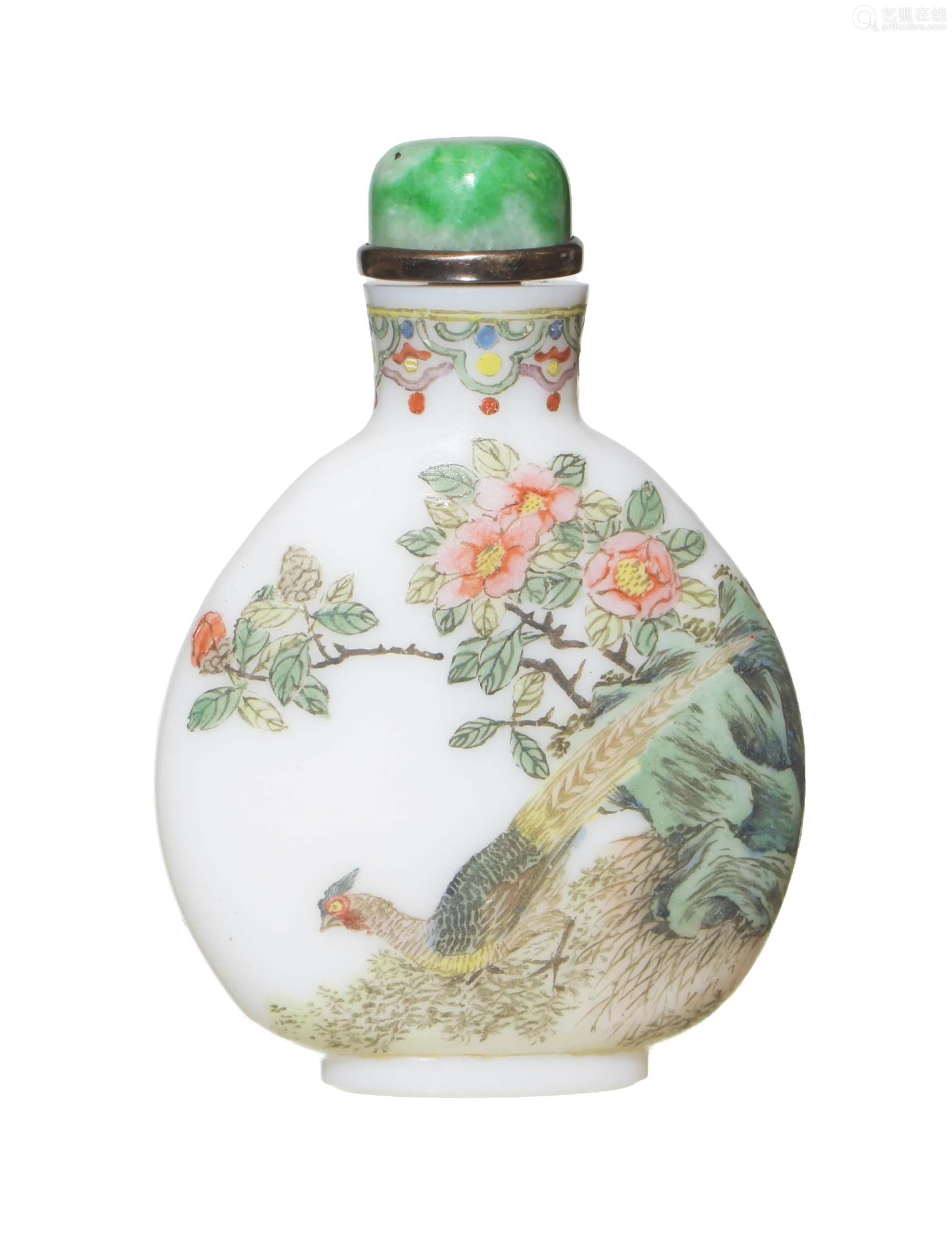 snuff bottle, 18-19th c#十八/十九世纪 料胎画珐琅锦花鸟鼻烟壶