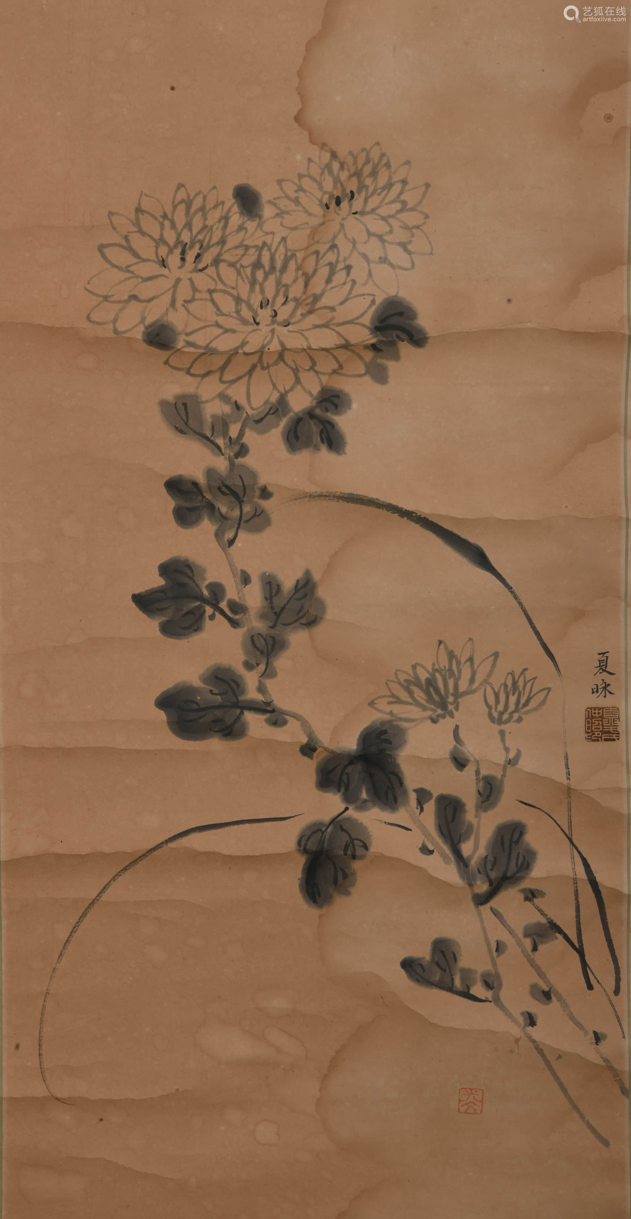 明夏昹花卉 a chinese flowers painting, xia yong mark