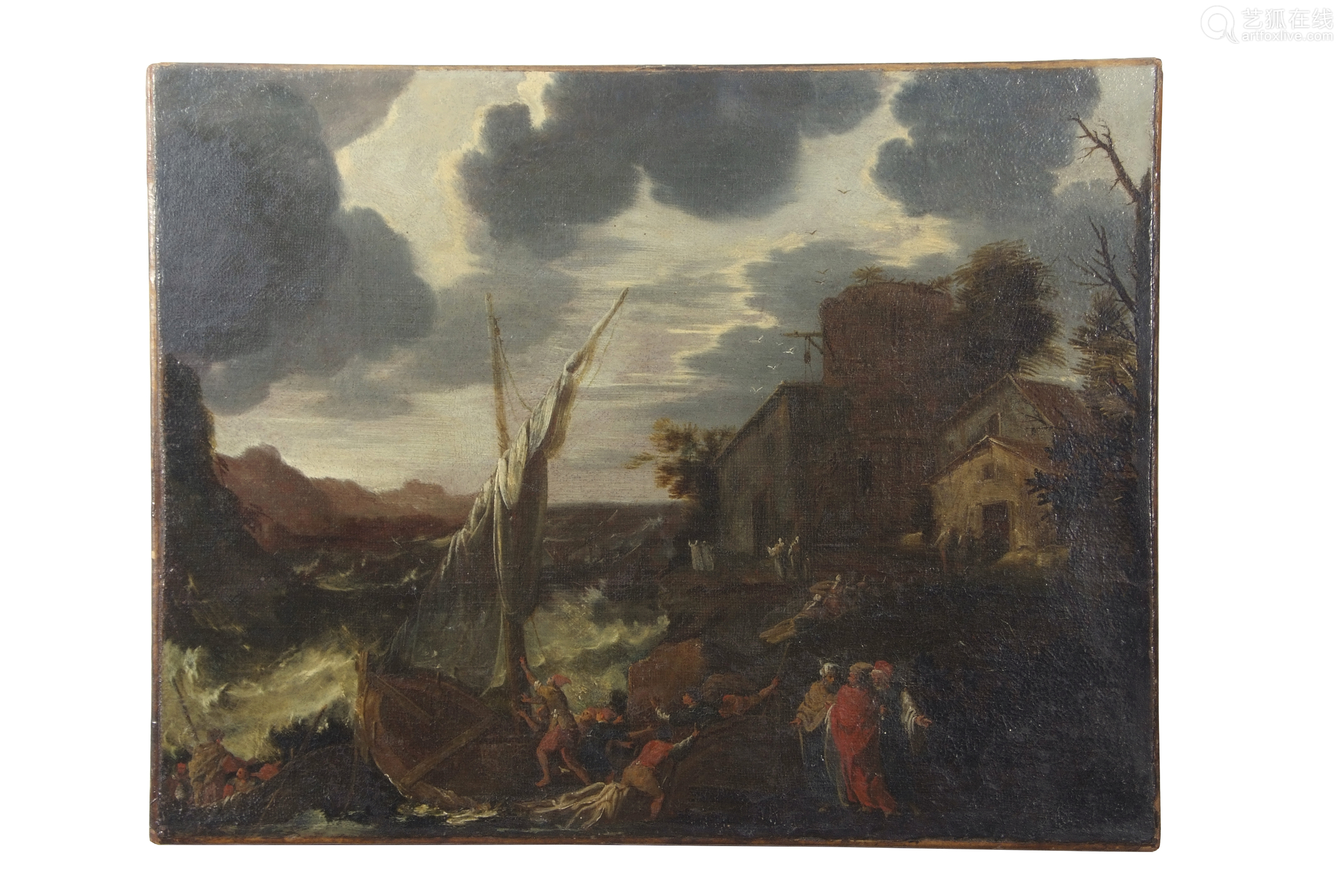 attributed to antonio stom (c1687-1700), stormy rocky cove with