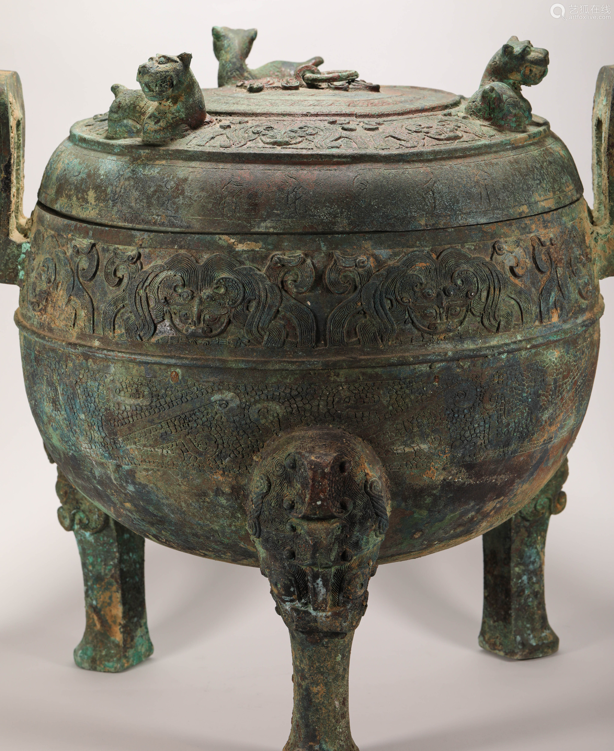 tripod incense burner fromhan汉代三足双耳大鼎