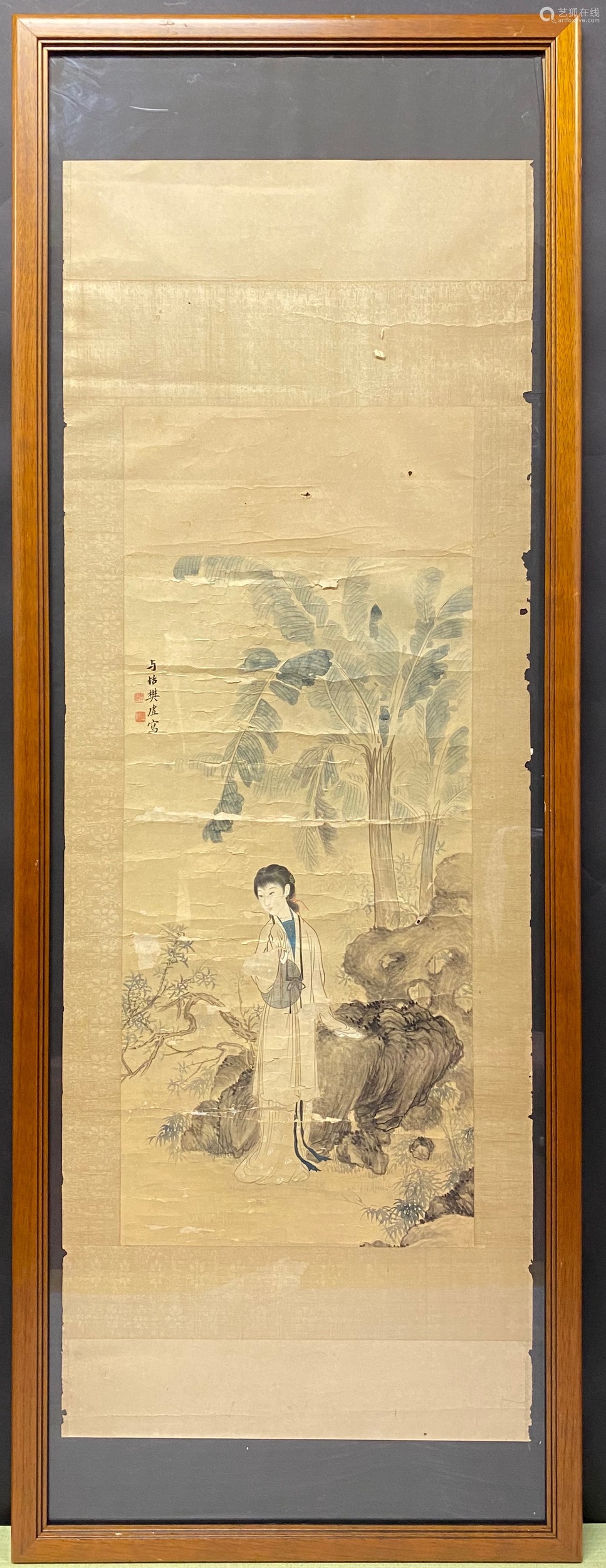 樊虚清芭蕉仕女设色纸本立轴