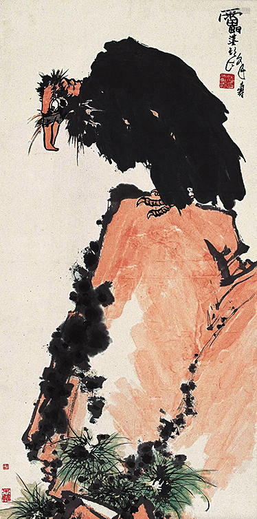 潘天寿(1897～1971) 鹰石图 立轴 设色纸本-【成交