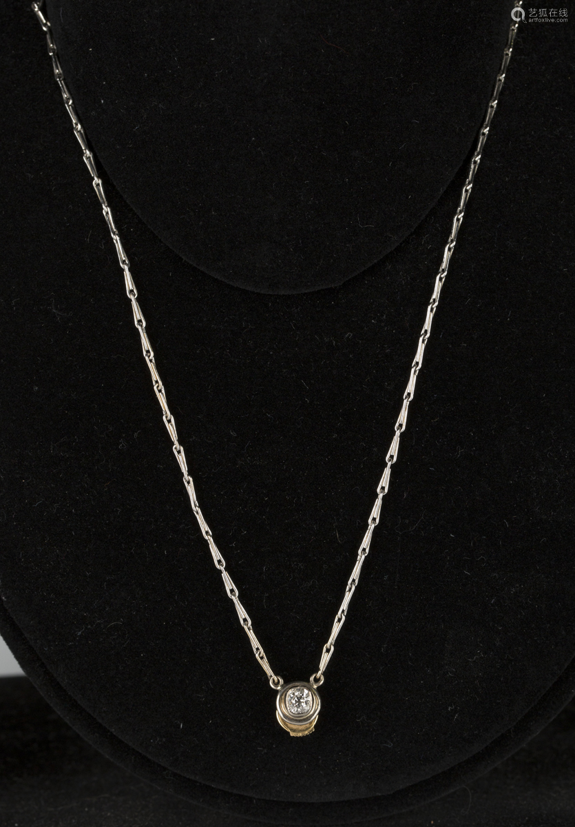 pendant necklace, collet set with a cushion cut diamond, the