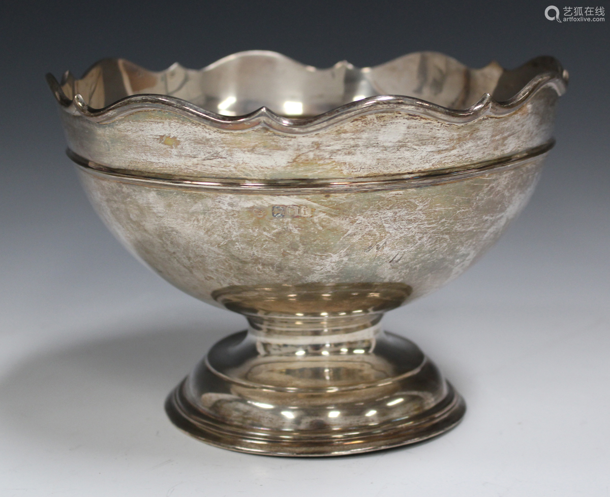 silver rose bowl with shaped rim and domed foot, london 1904 by