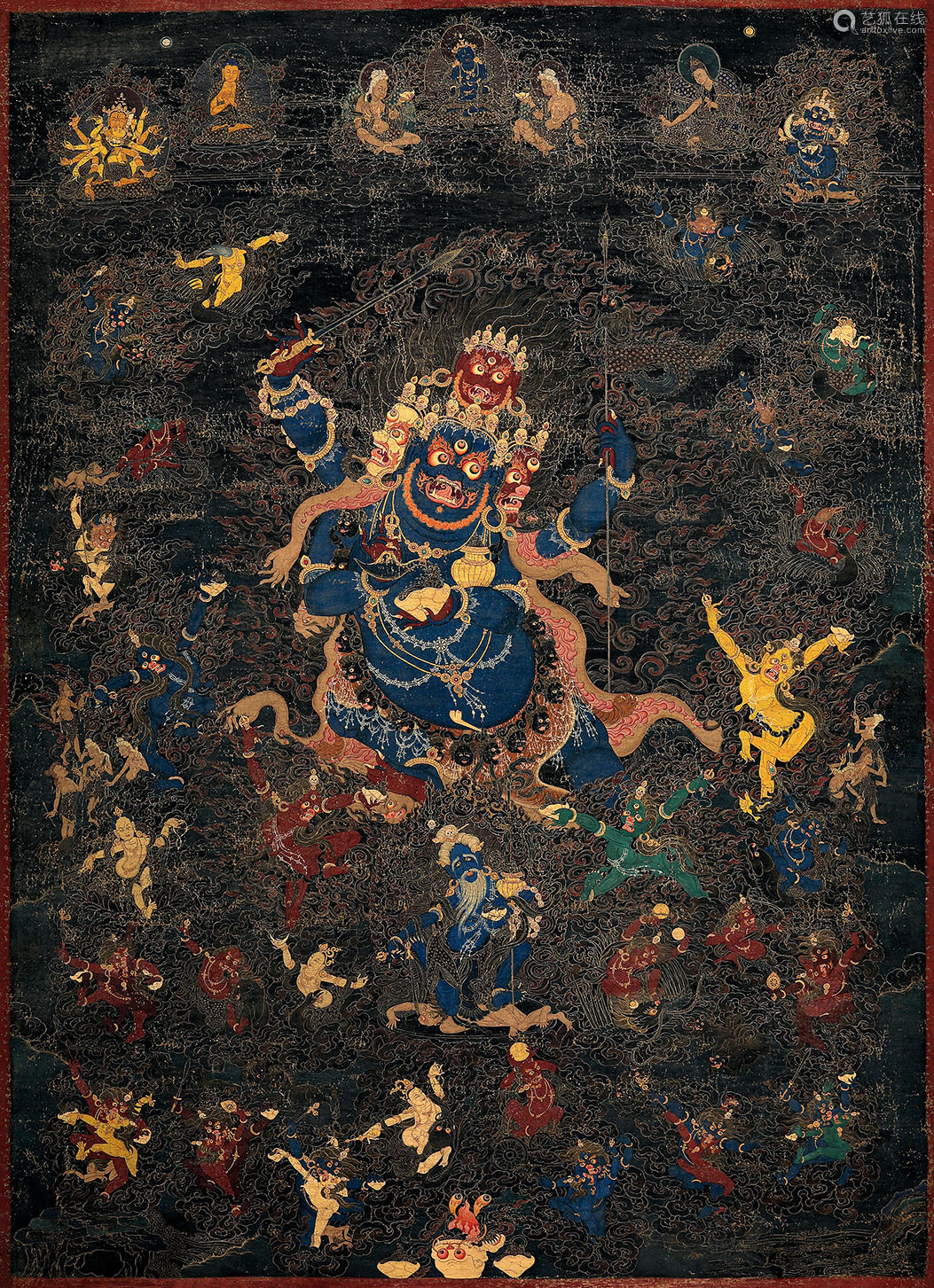 1718世纪四面四臂大黑天唐卡佛教文物其它棉布矿物彩绘
