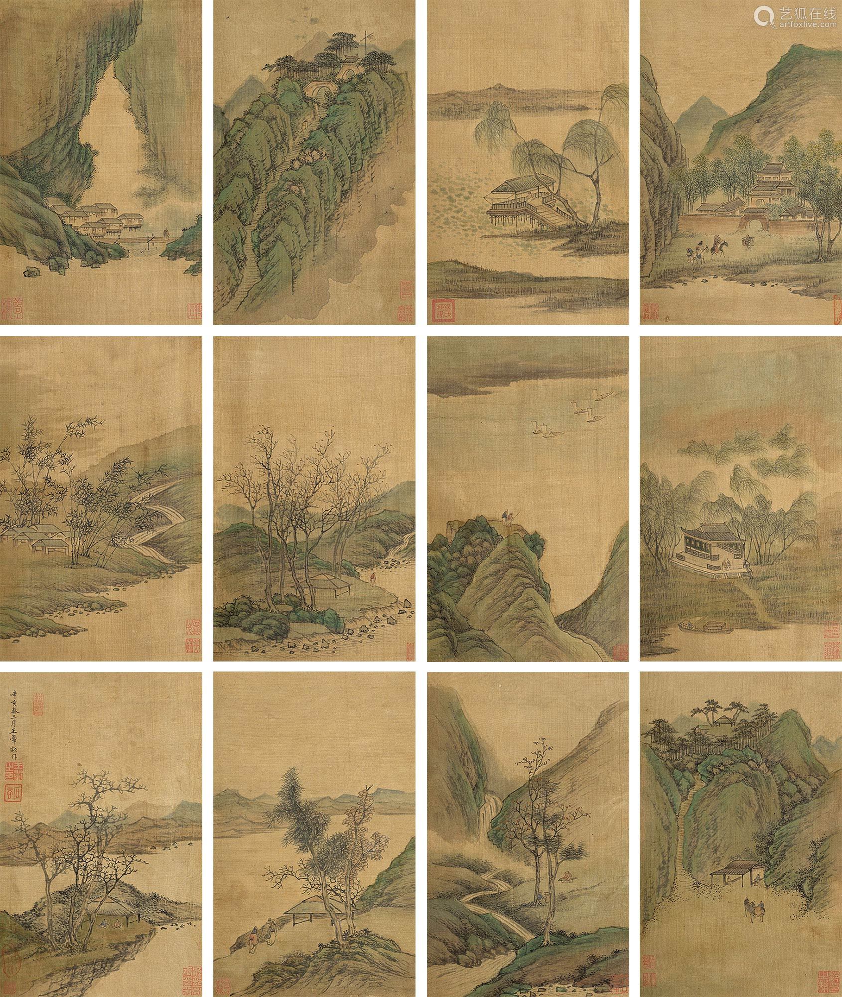 王翚(1632-1717)(款) 辛亥(1671年)作 山水人物册 册页 绢本