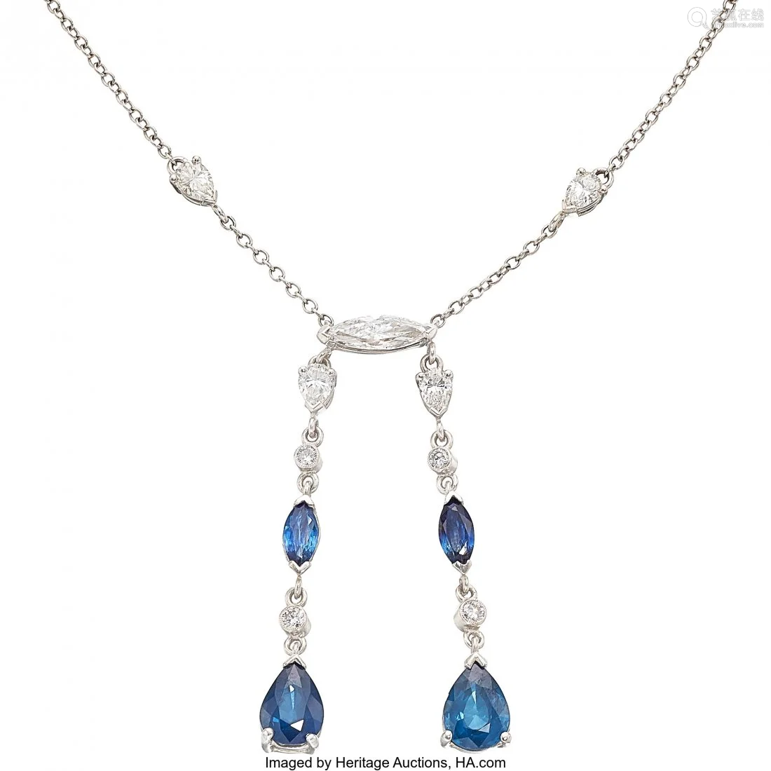 11027: sapphire, diamond, white gold necklace the
