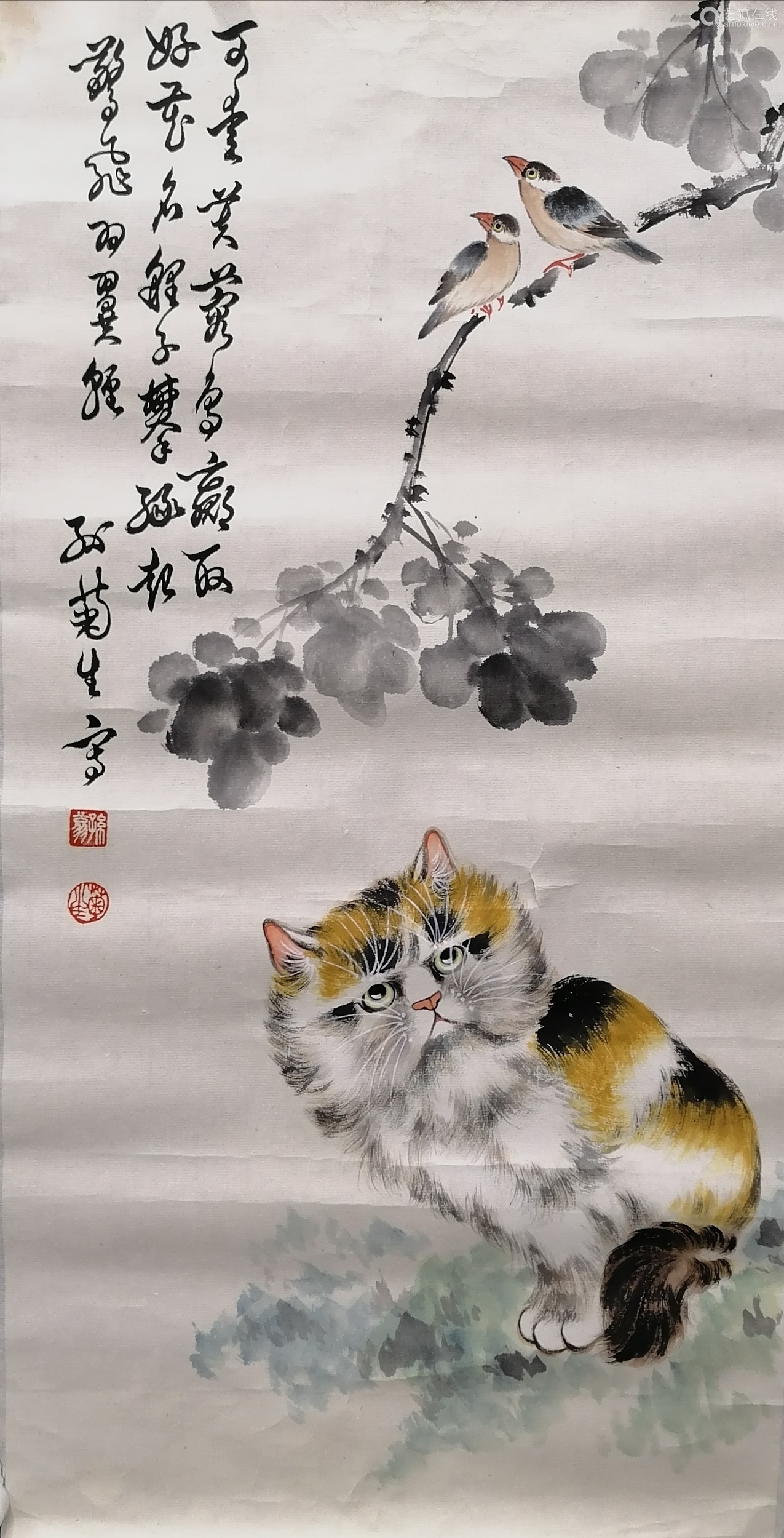 孙菊生 猫趣图 设色纸本 镜芯