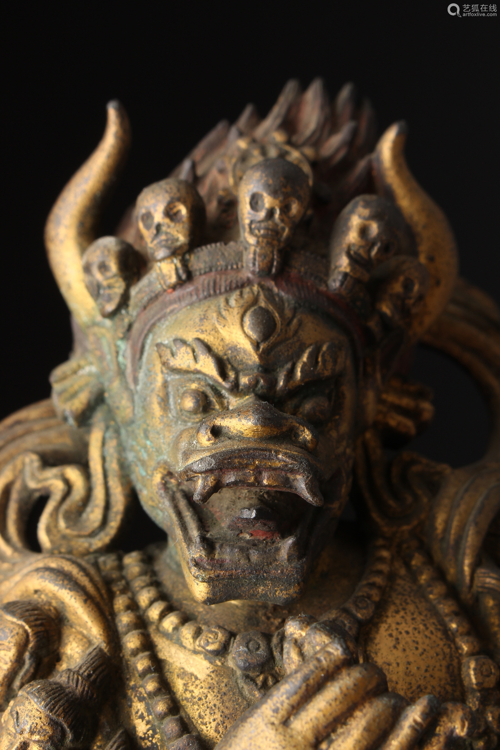 清铜镀金大威徳金刚像底座付