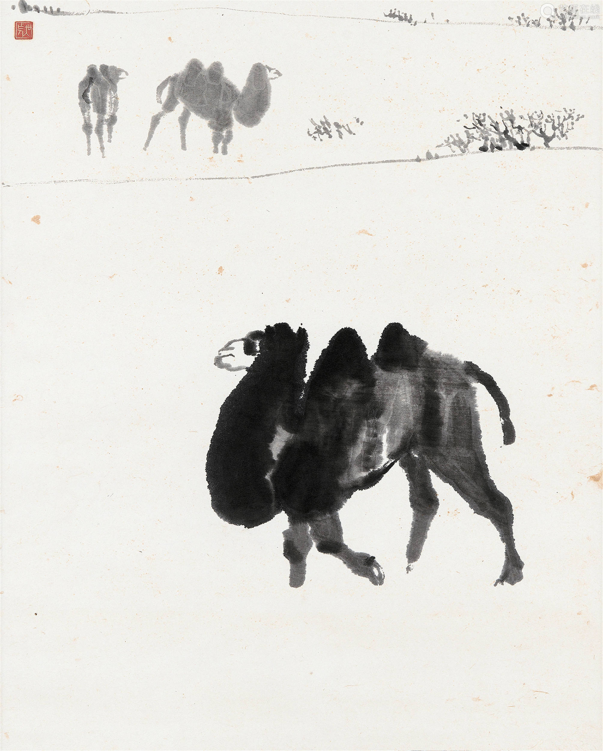 吴作人 1957年作 骆驼 水墨纸本 立轴