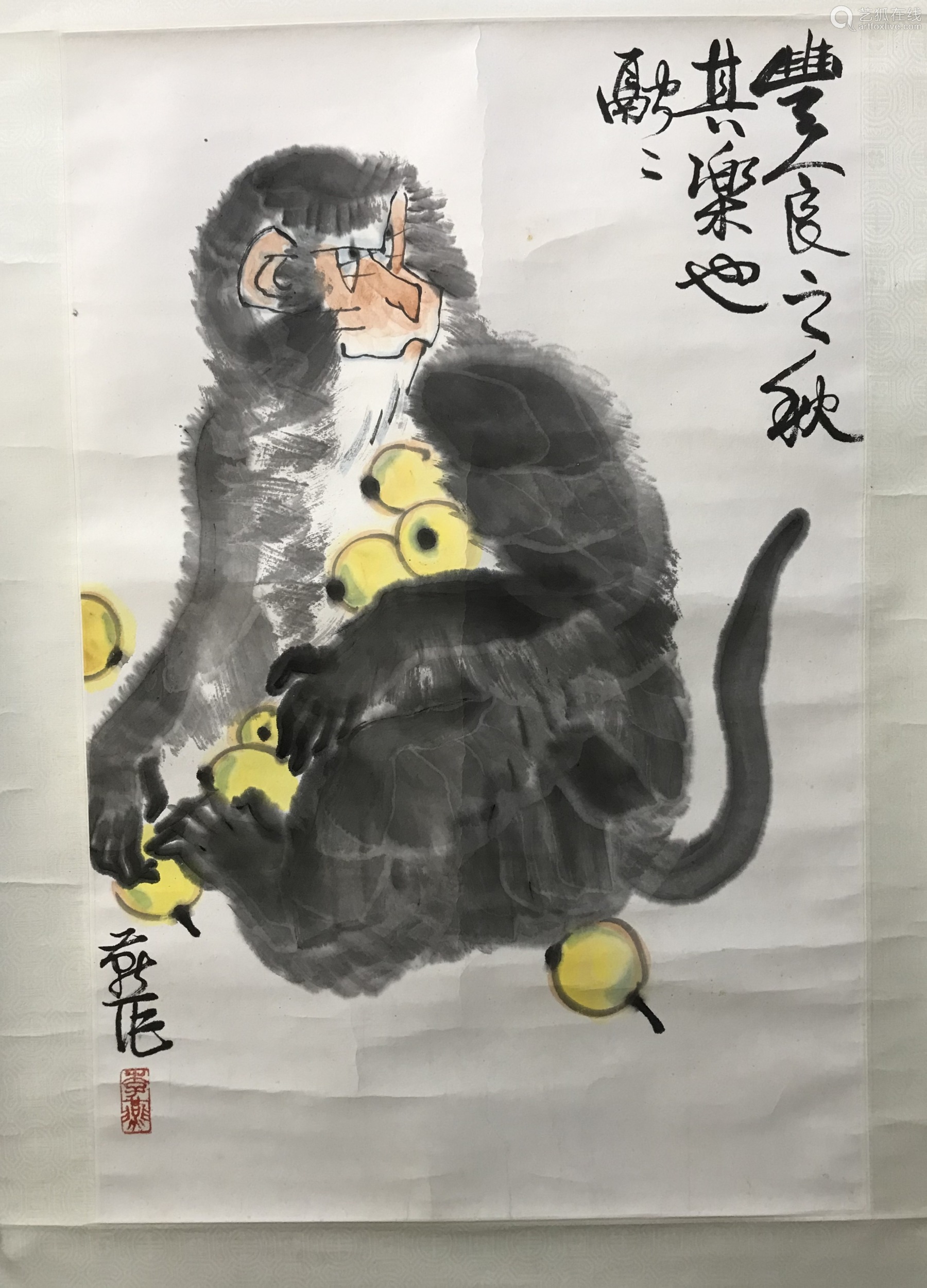 李燕 猴子图 纸夲 立轴-【成交 价格 图片】