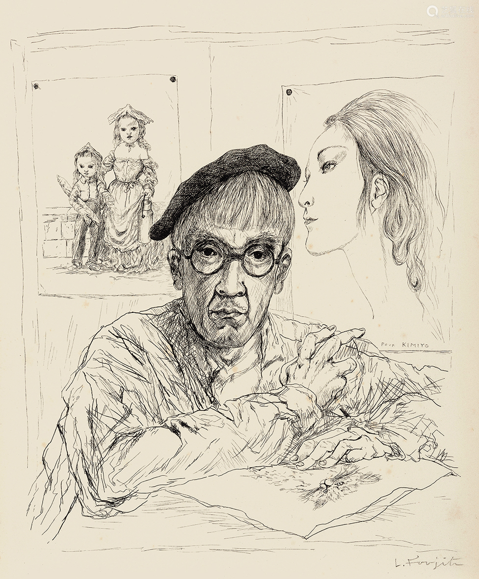 藤田嗣治(日本 1886-1968)工作室内的自画像