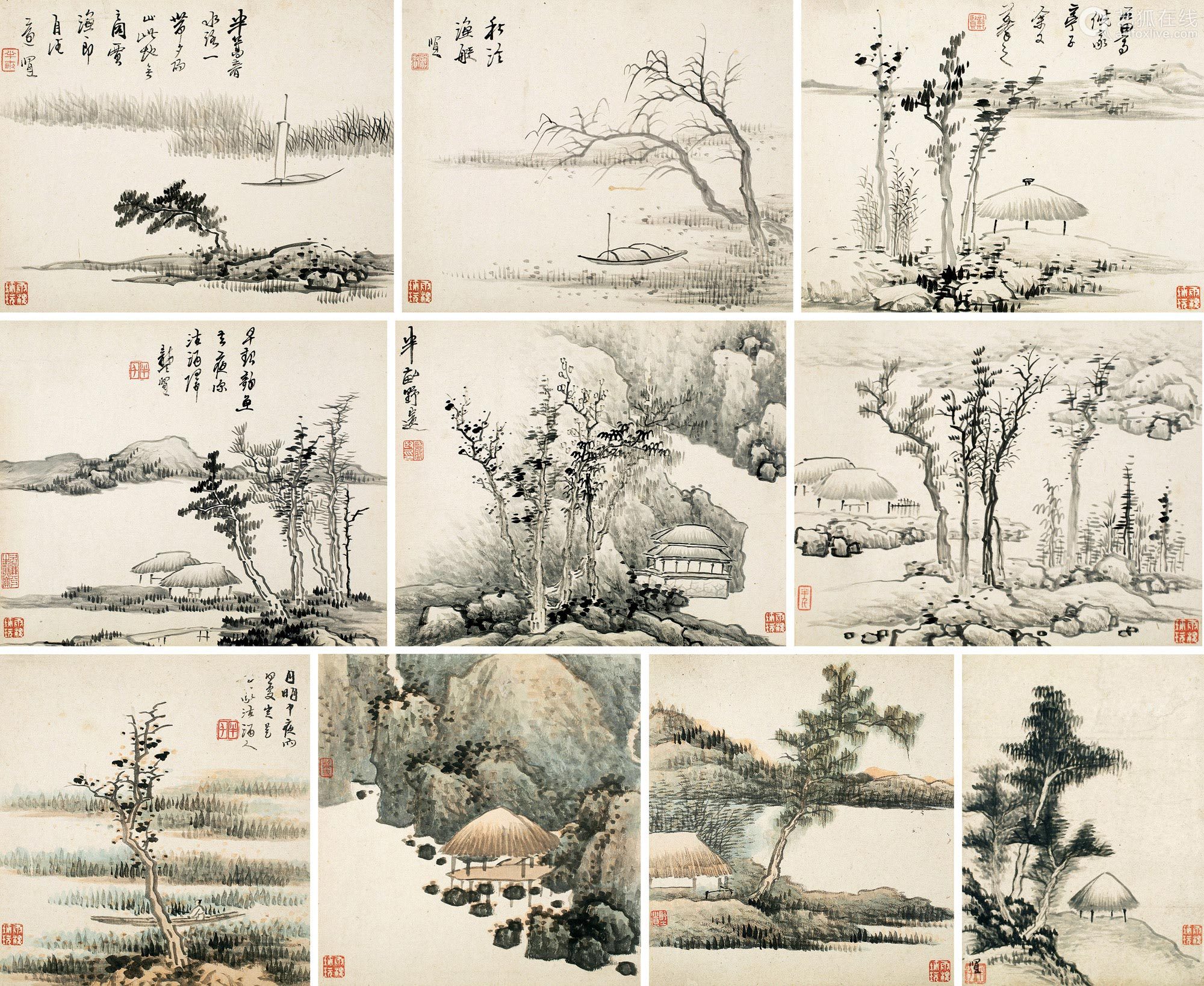 龚贤山水册册页十开水墨设色纸本