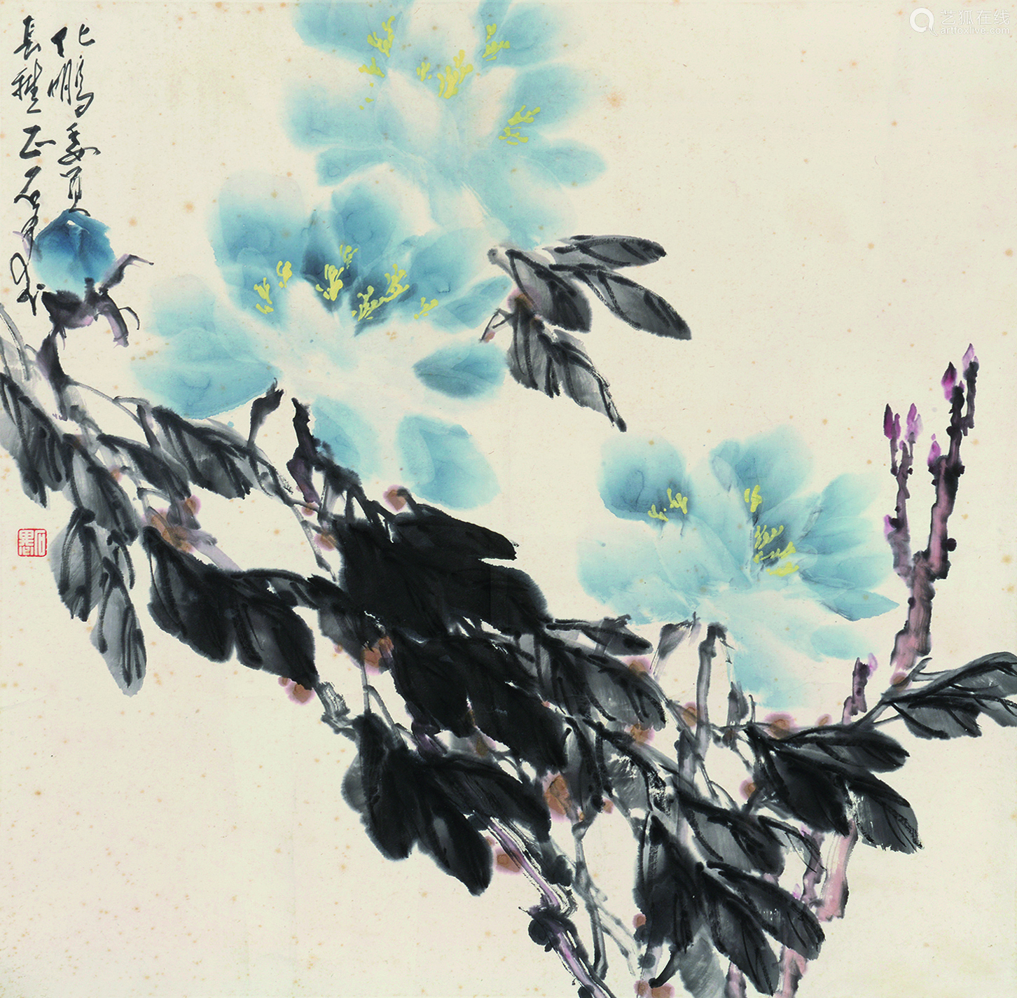 石愚(b.1946) 花卉 镜片 设色纸本