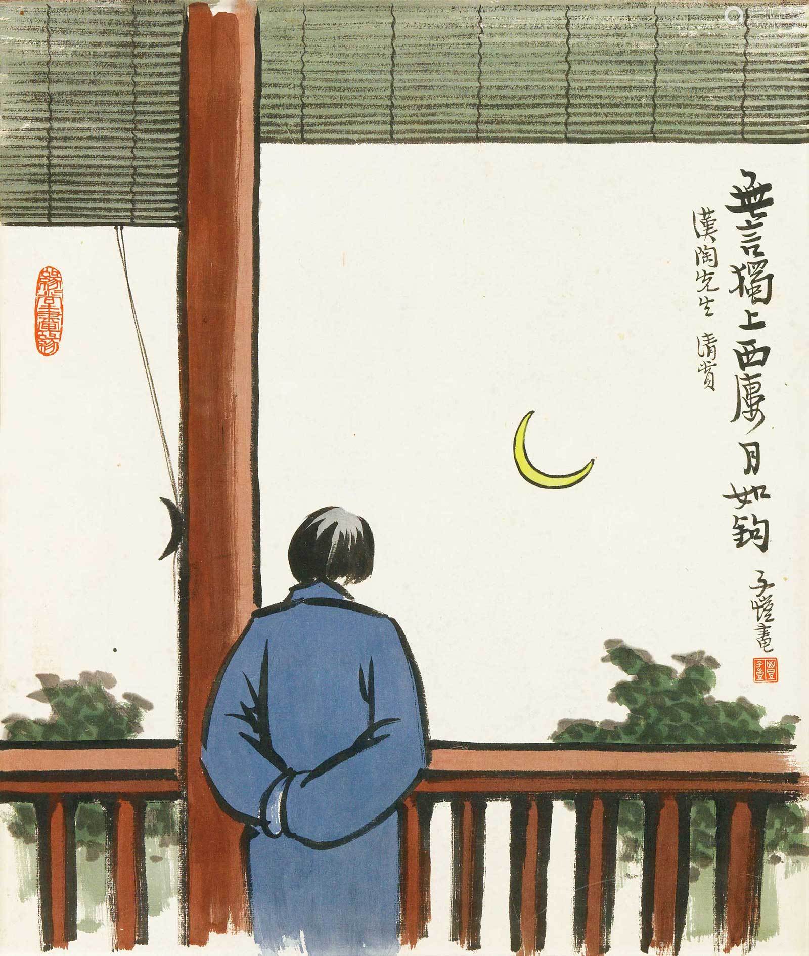 丰子恺(1898～1975) 无言独上西楼月如钩 镜心 纸本