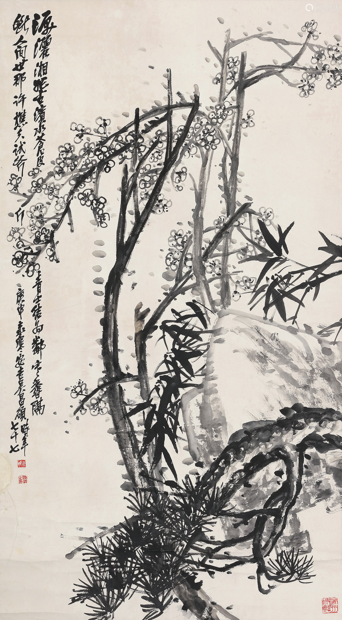 吴昌硕(1844-1927) 岁寒三友图 立轴 水墨纸本