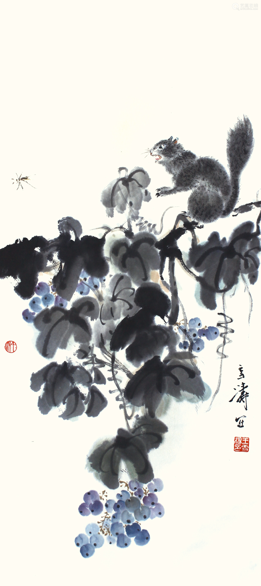 王雪涛松鼠纸本立轴