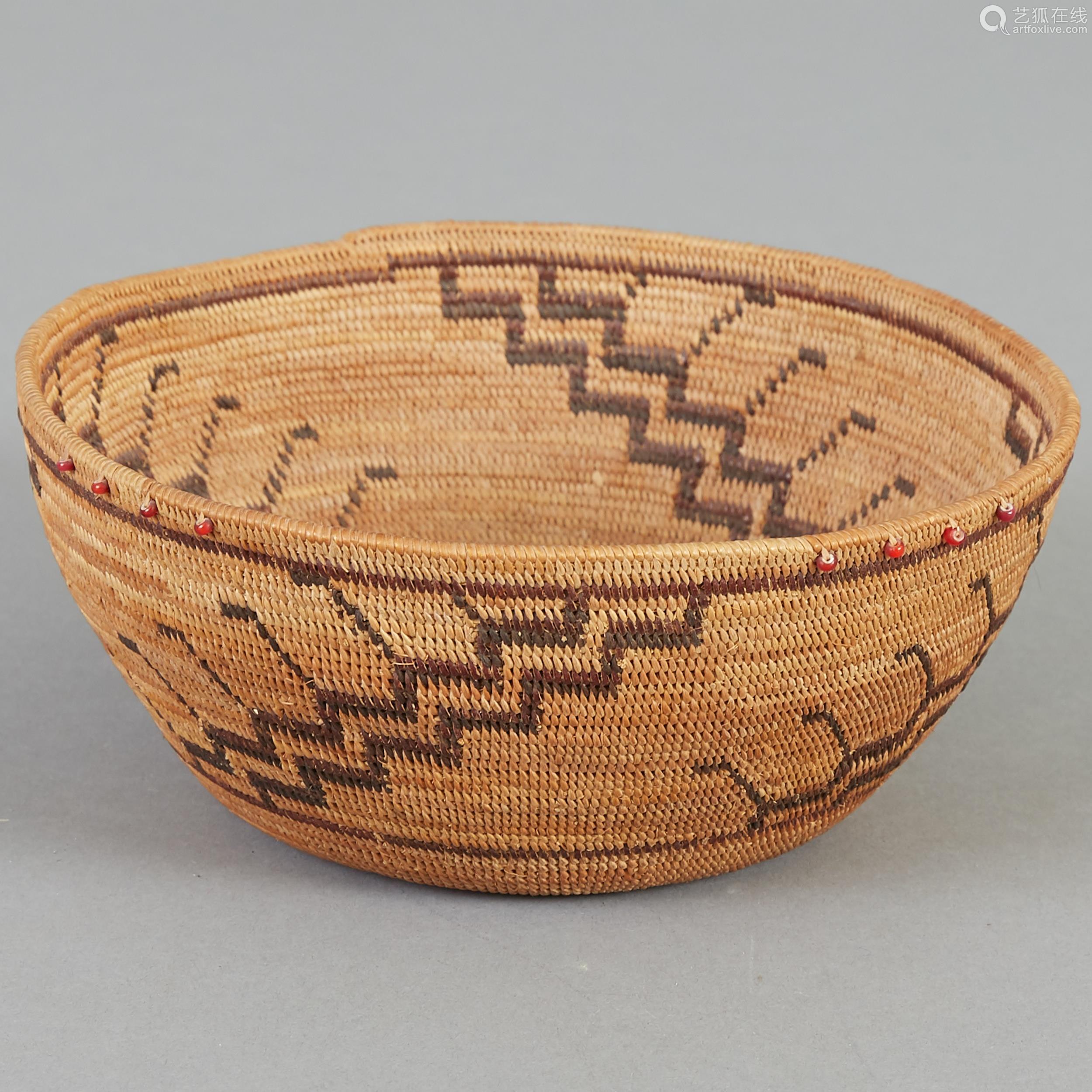 pomo basket with beaded rim