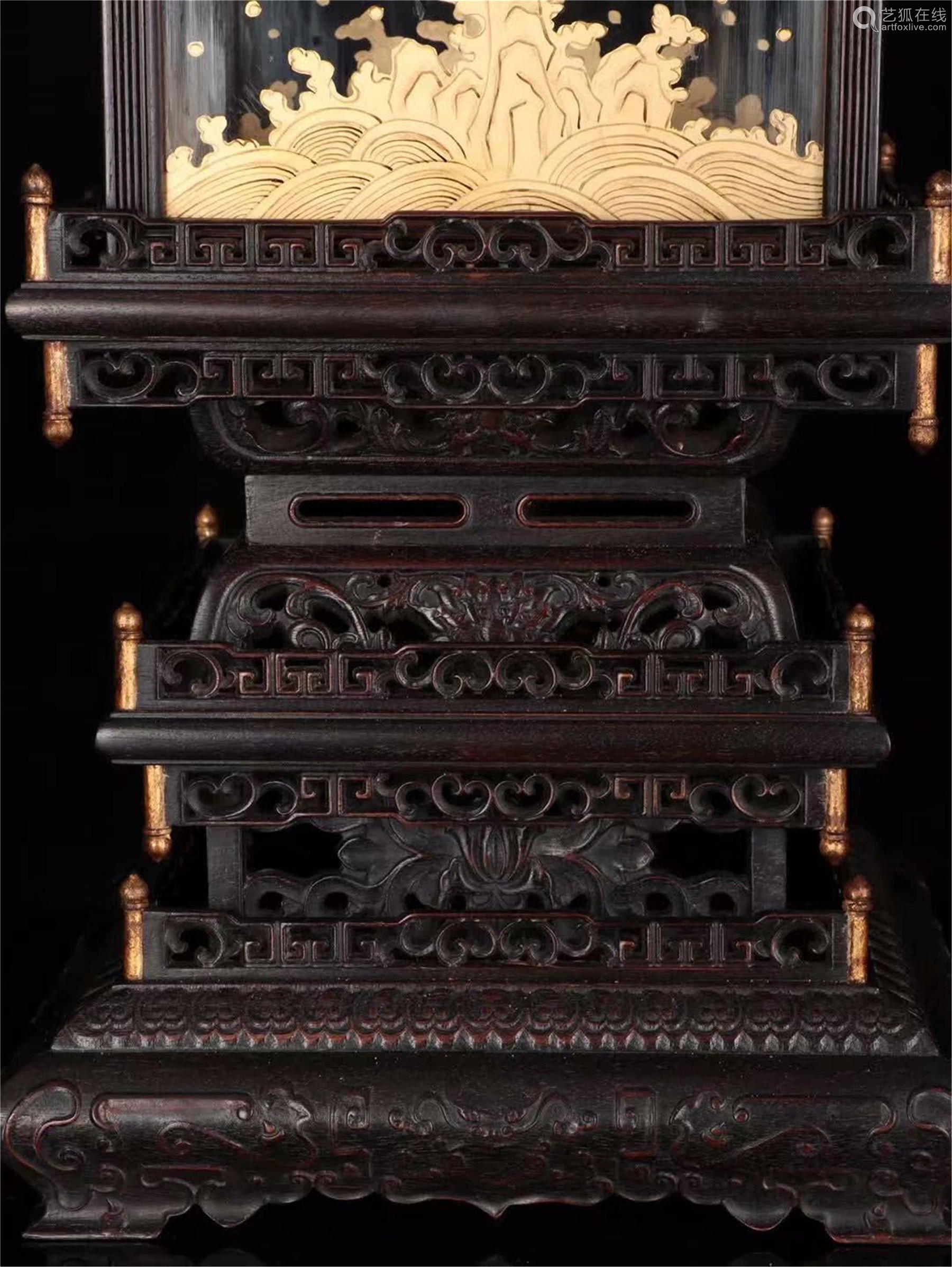 pair of chinese hardwood zitan dragon palace lighters
