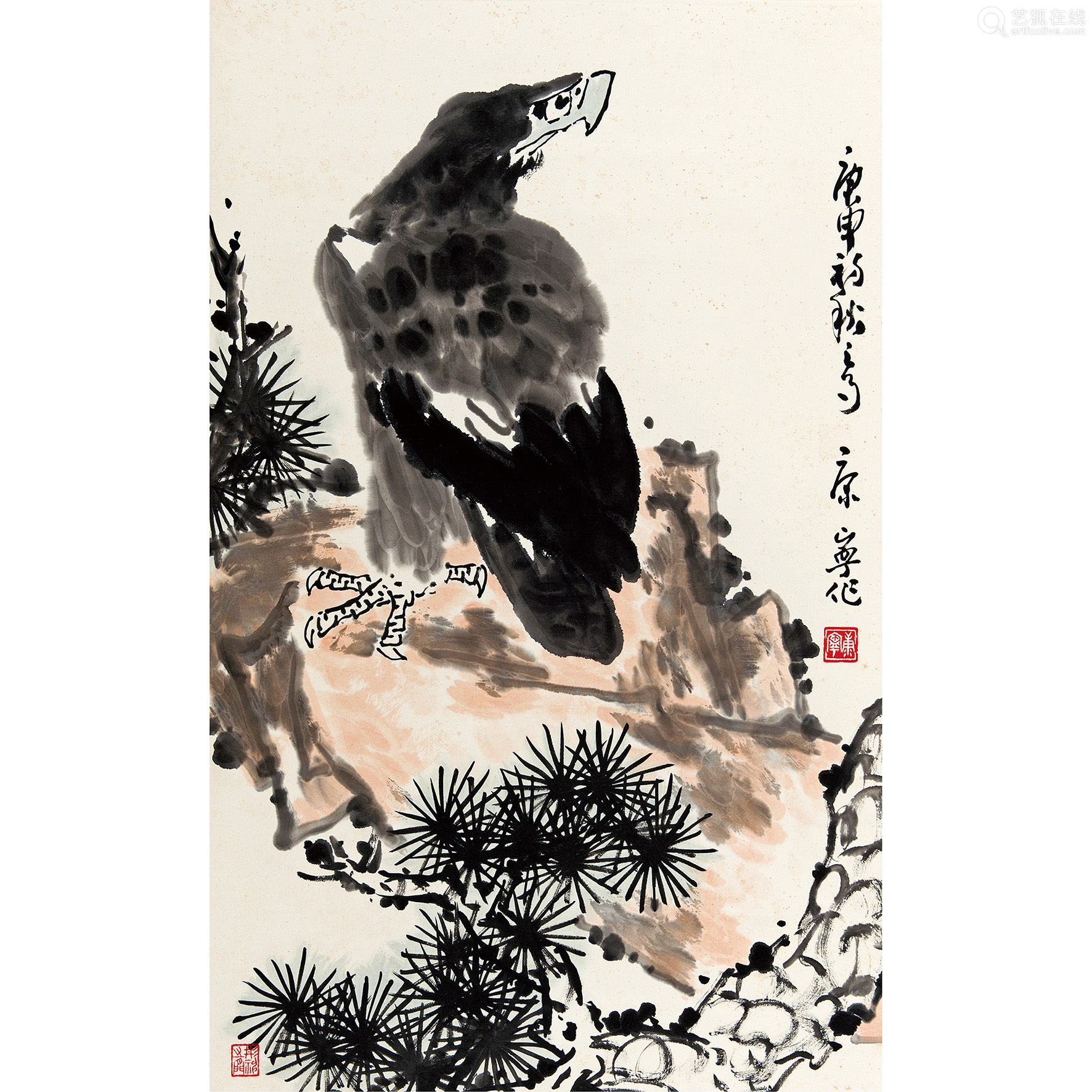 1938) 1980 年作 松鹰 纸本设色 立轴