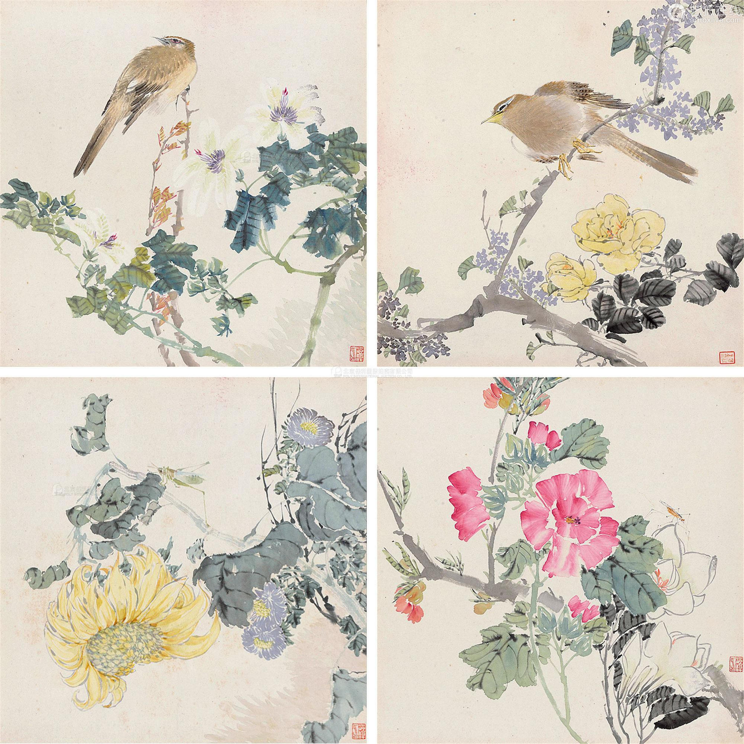 沙馥(1831～1906) 花鸟册 册页 设色纸本